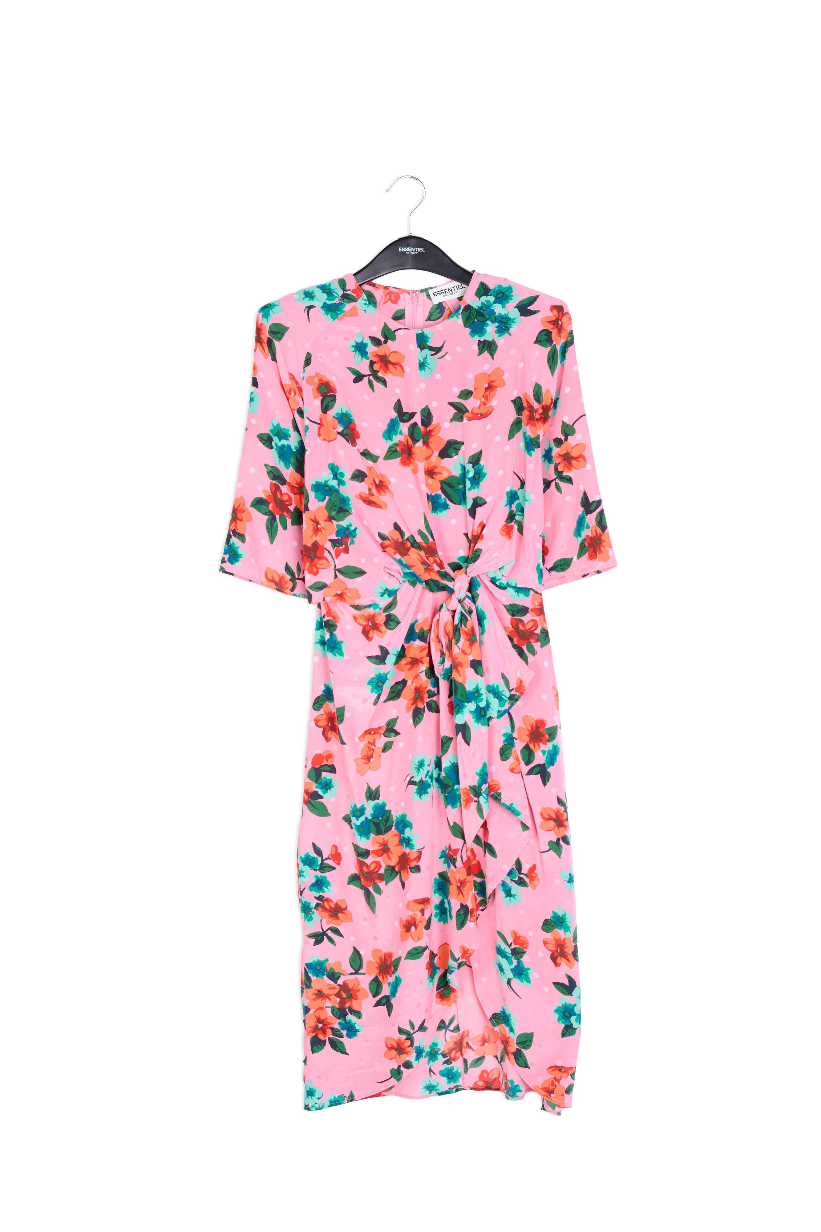 Pink floral and polka dot silk midi dress RE—SSENTIEL | Essentiel second hand