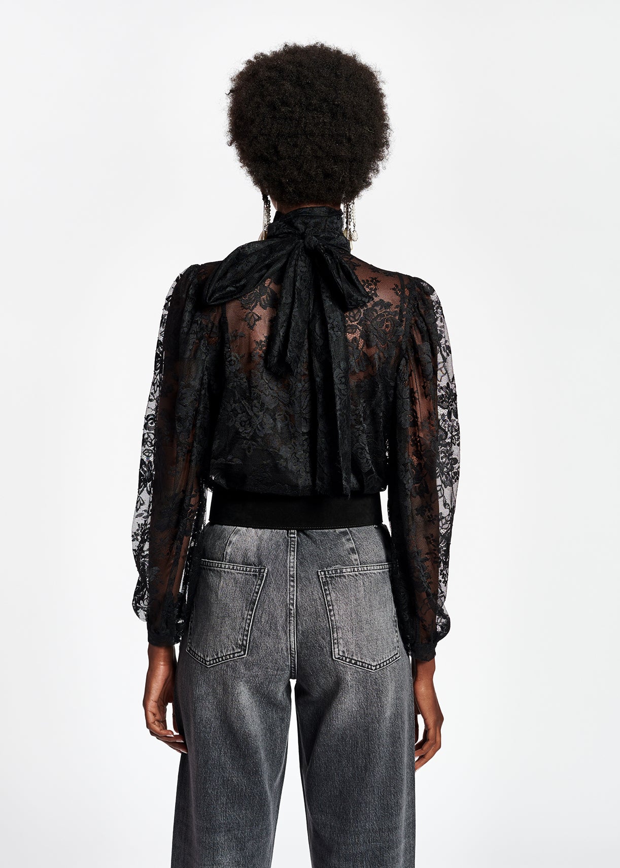 Black long-sleeved lace top RE—SSENTIEL | Essentiel second hand