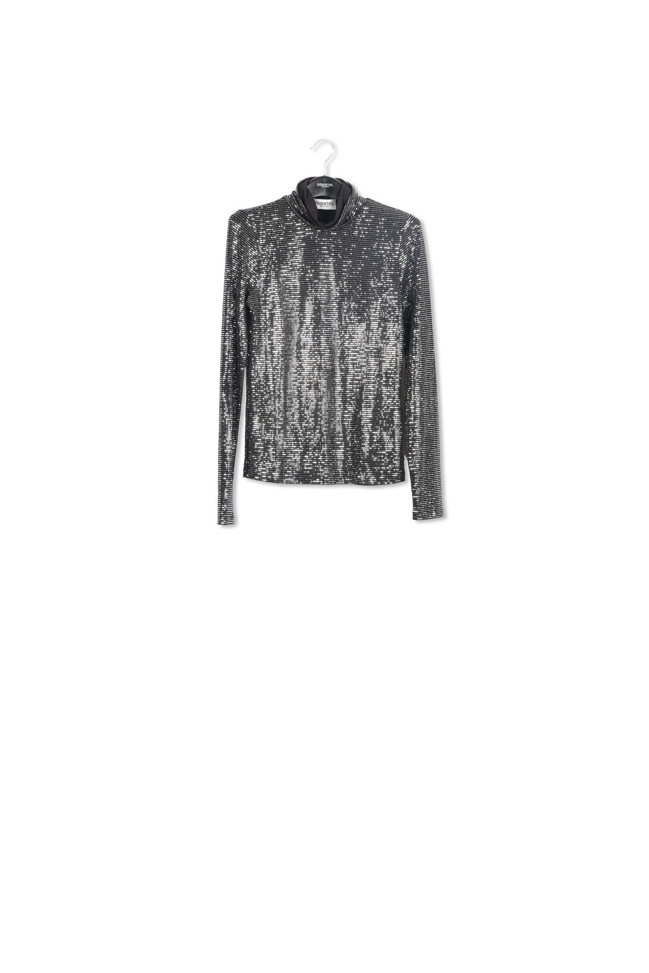 Black and silver stretch-jersey turtleneck top RE—SSENTIEL | Essentiel second hand