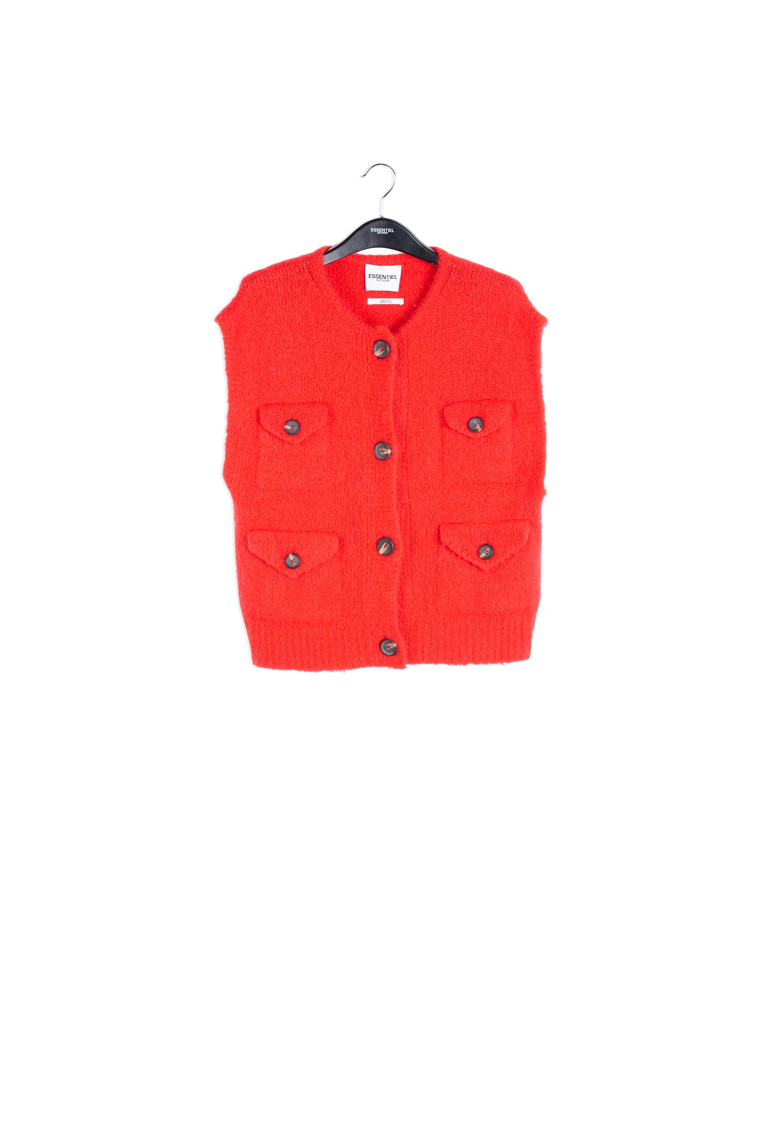Red sleeveless mohair-blend cardigan RE—SSENTIEL | Essentiel second hand