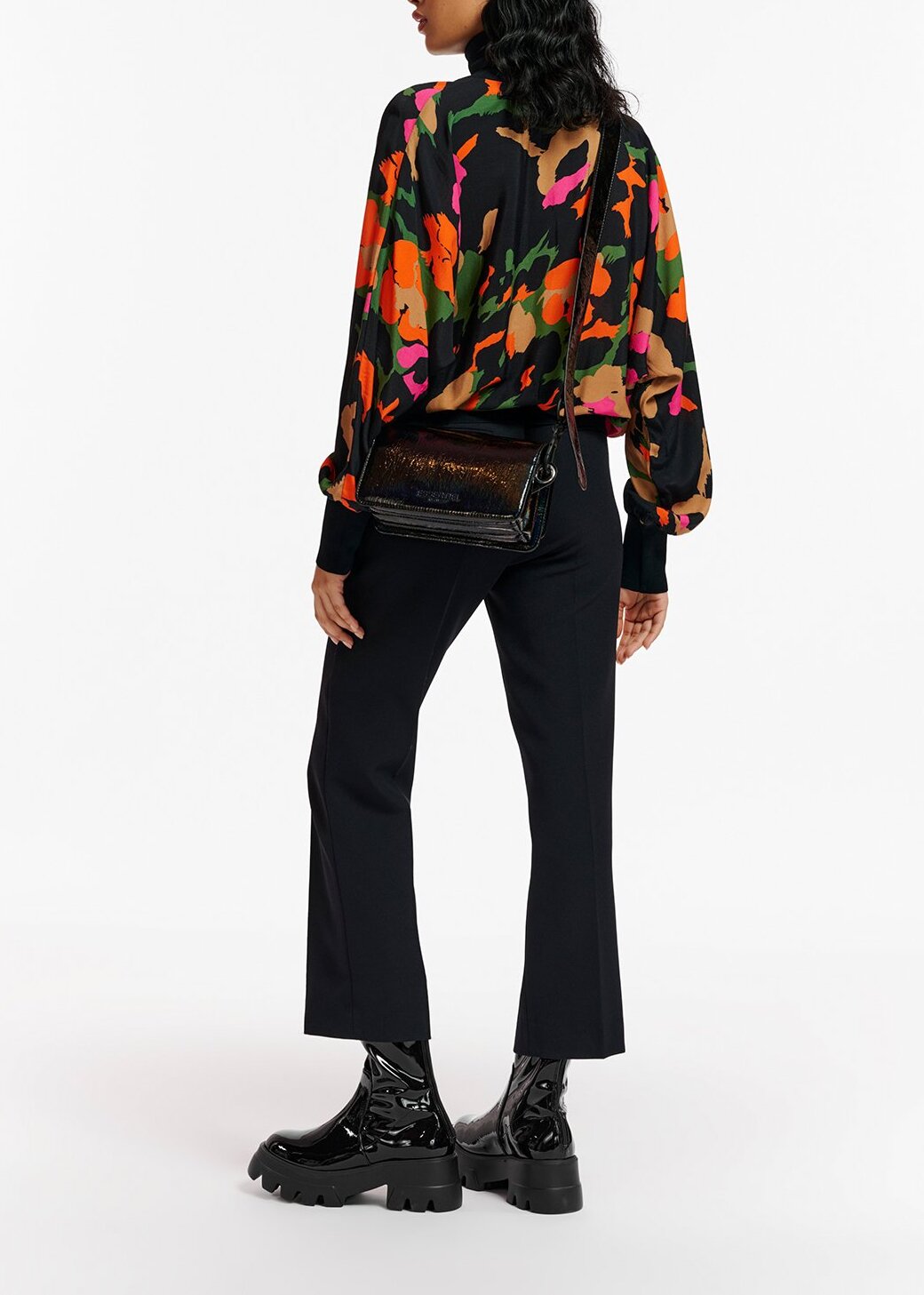 Black abstract-print top with rib-knitted trims RE—SSENTIEL | Essentiel second hand