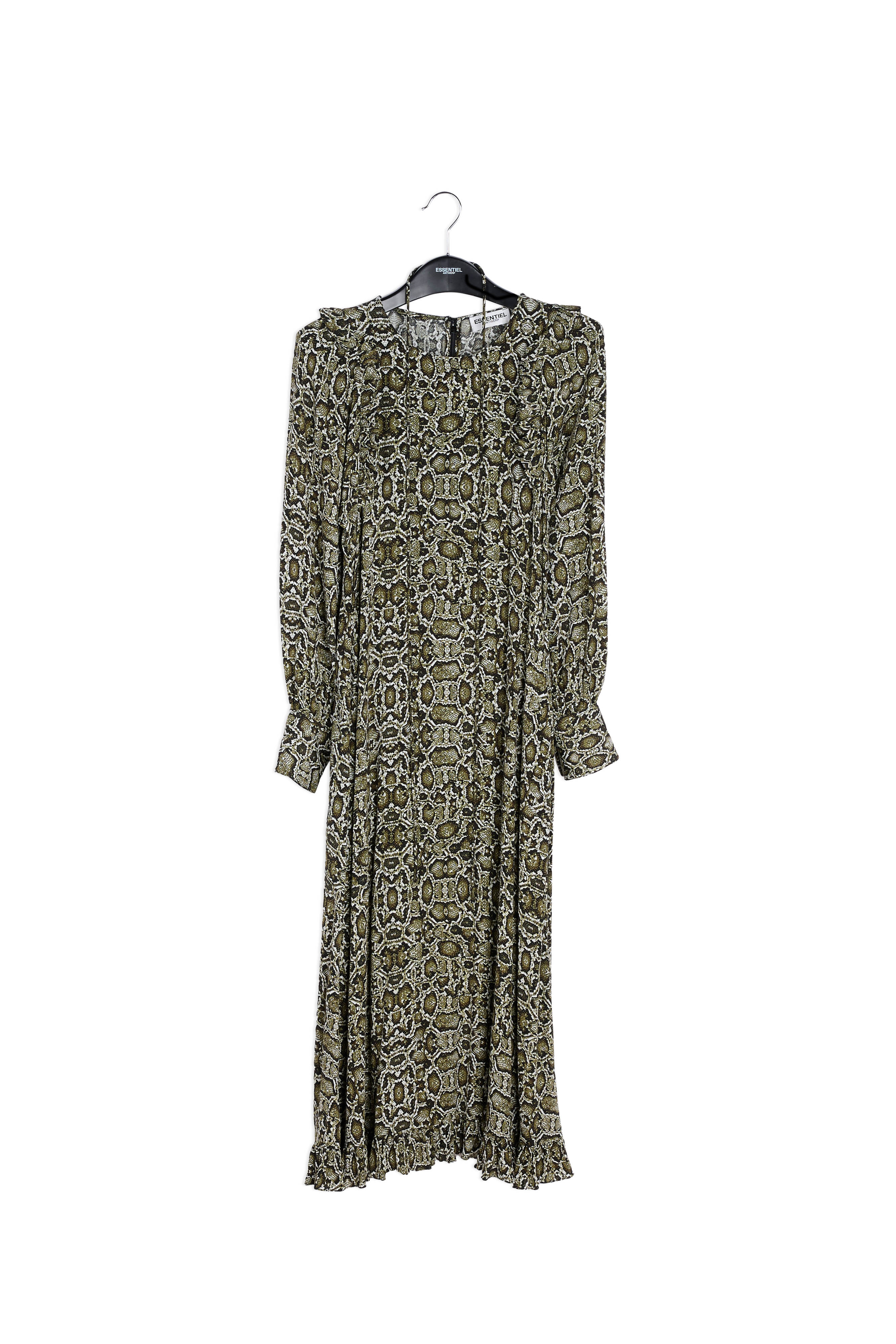 Kakigroene midi-jurk met slangenprint RE—SSENTIEL | Essentiel second hand