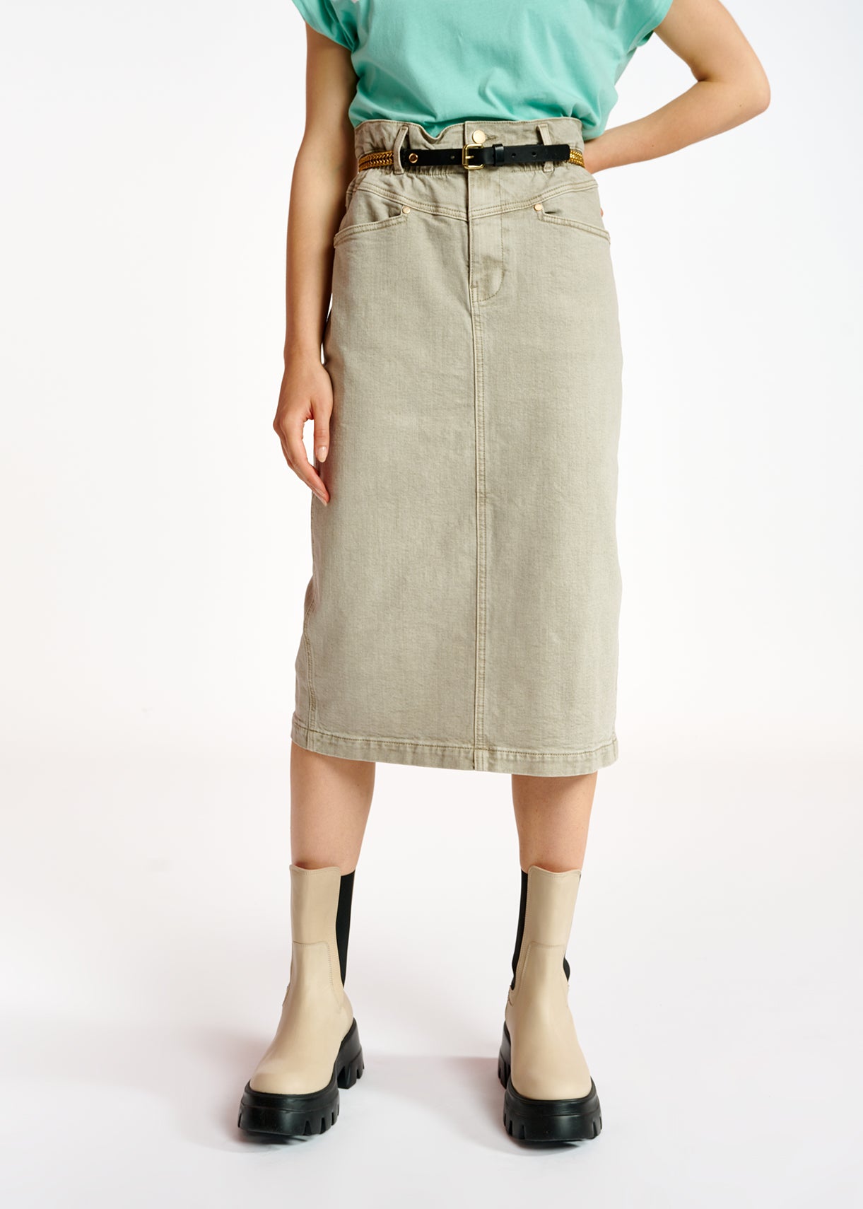 Jupe fourreau en jean beige RE—SSENTIEL | Essentiel second hand