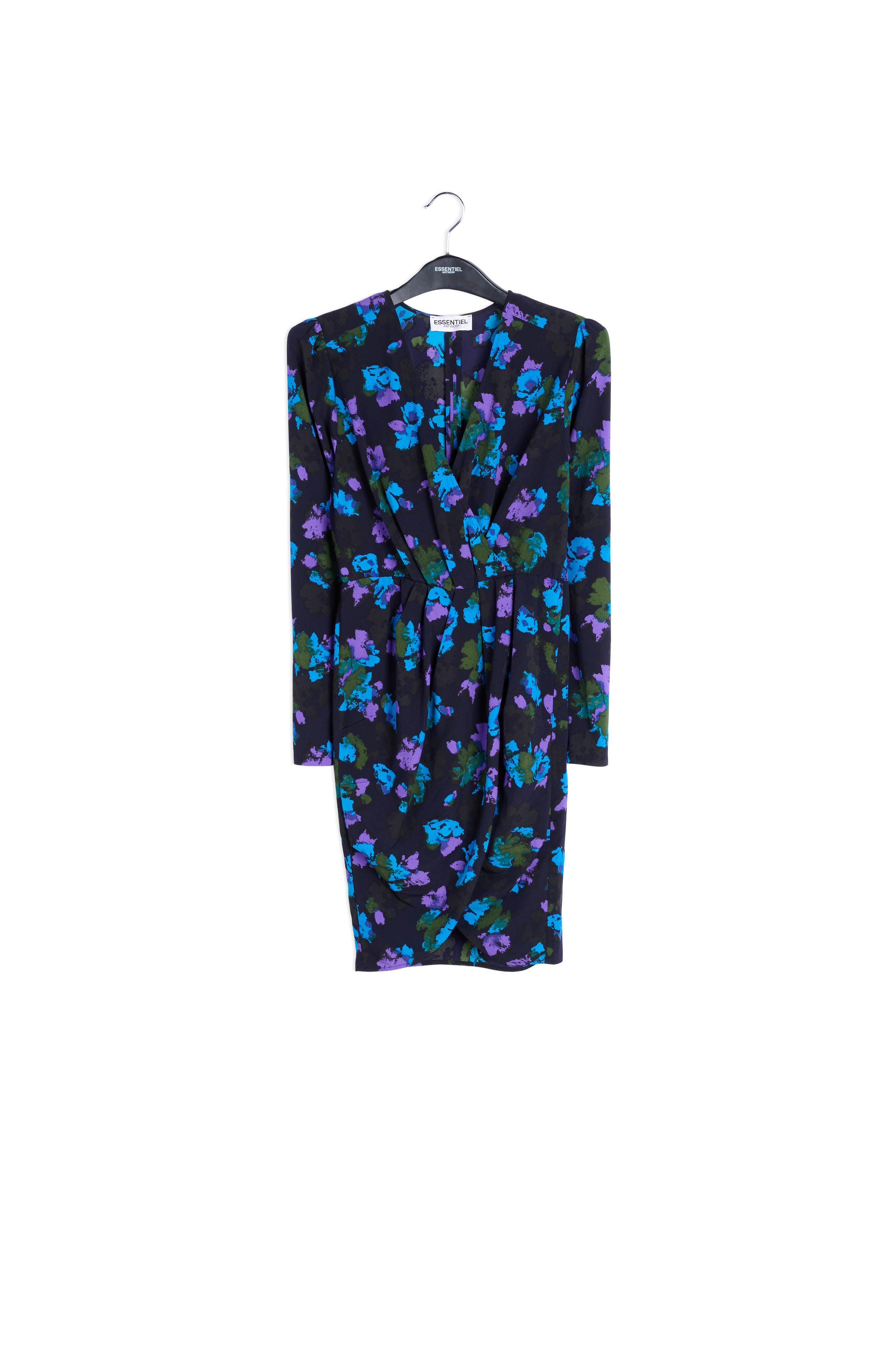 Zwarte en rode midi-jurk met wikkeleffect RE—SSENTIEL | Essentiel second hand