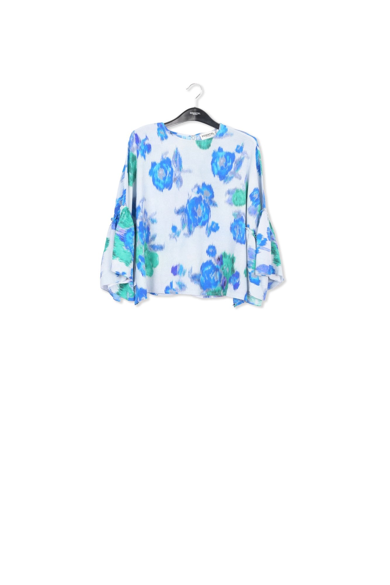 Lichtblauwe, blauwe en groene bloementop met volant RE—SSENTIEL | Essentiel second hand