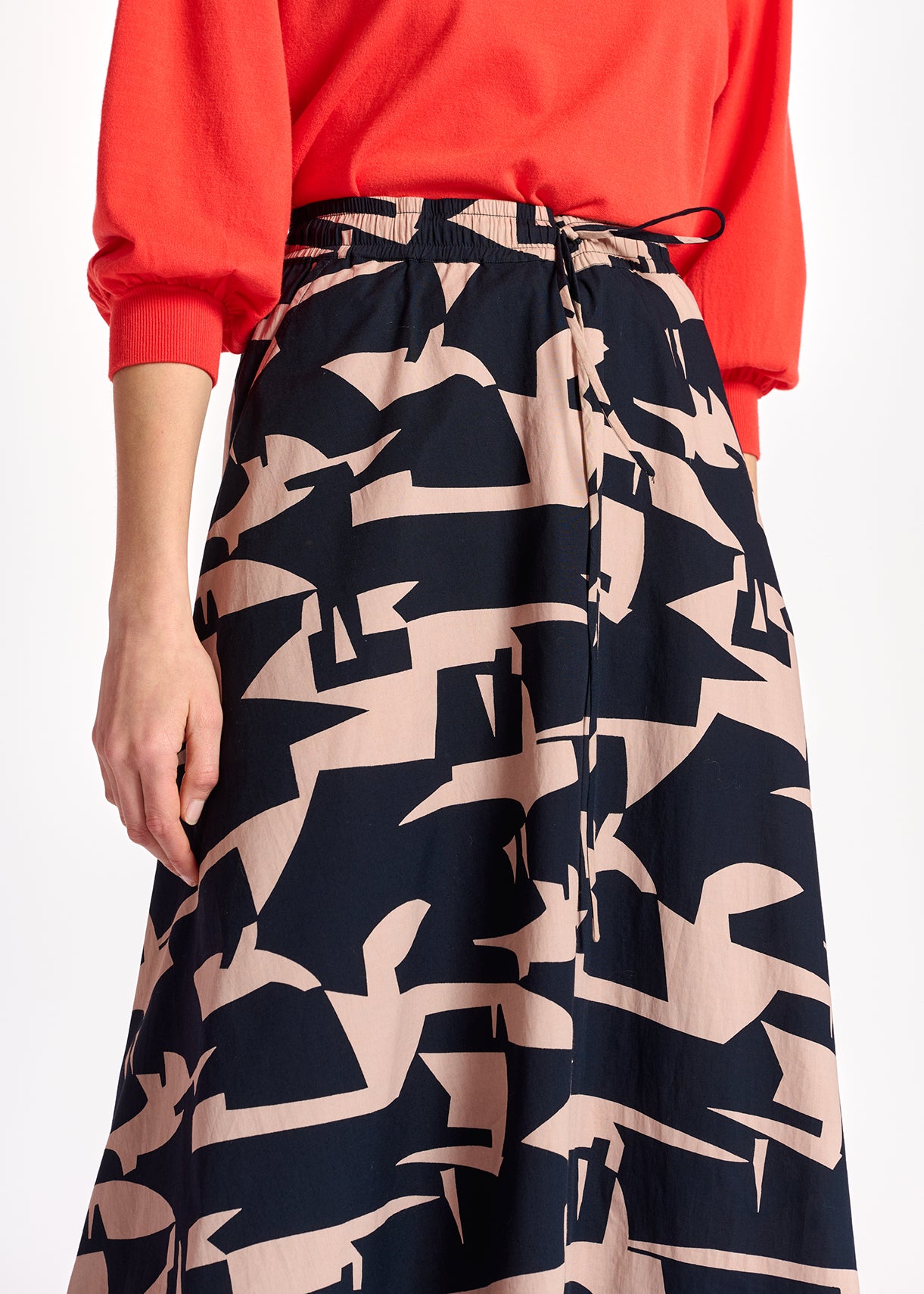 Jupe midi graphique bleue et beige RE—SSENTIEL | Essentiel second hand