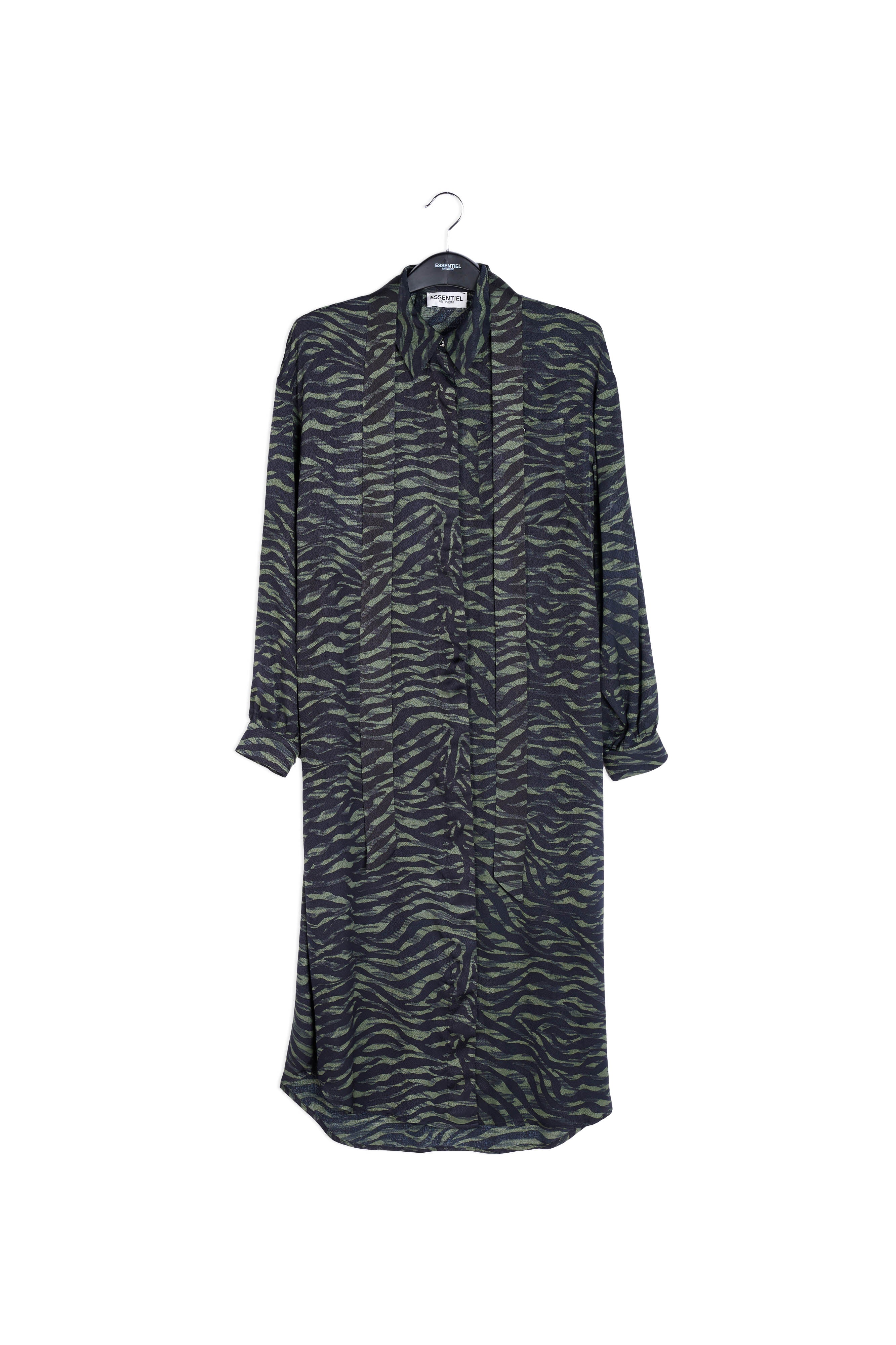 Green and black zebra print midi shirt dress RE—SSENTIEL | Essentiel second hand