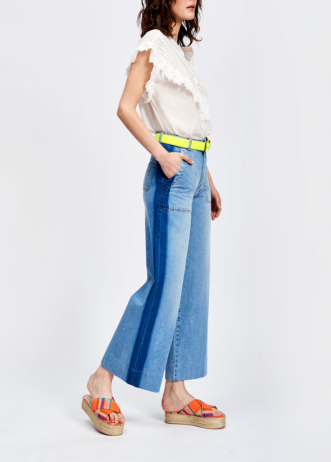 Stone washed blue wide jeans with side stripe RE—SSENTIEL | Essentiel second hand