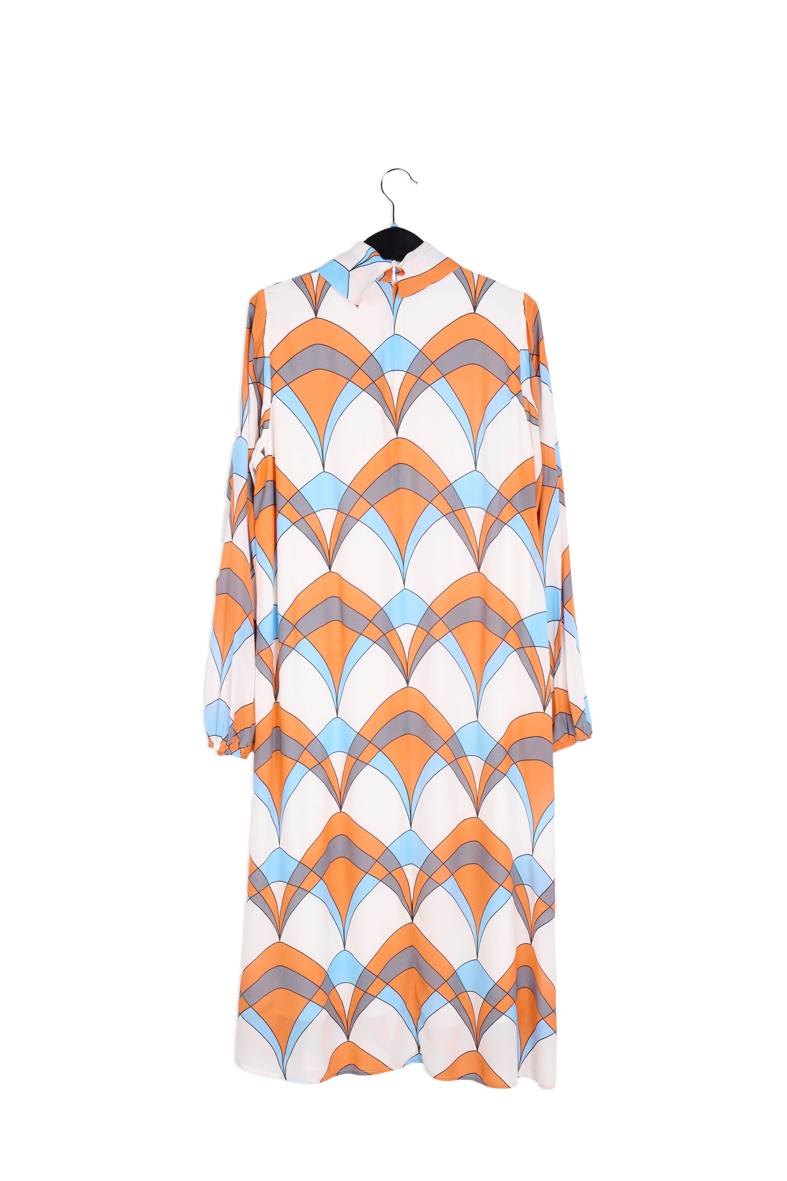 Gebroken witte jurk met grafische print en strik RE—SSENTIEL | Essentiel second hand