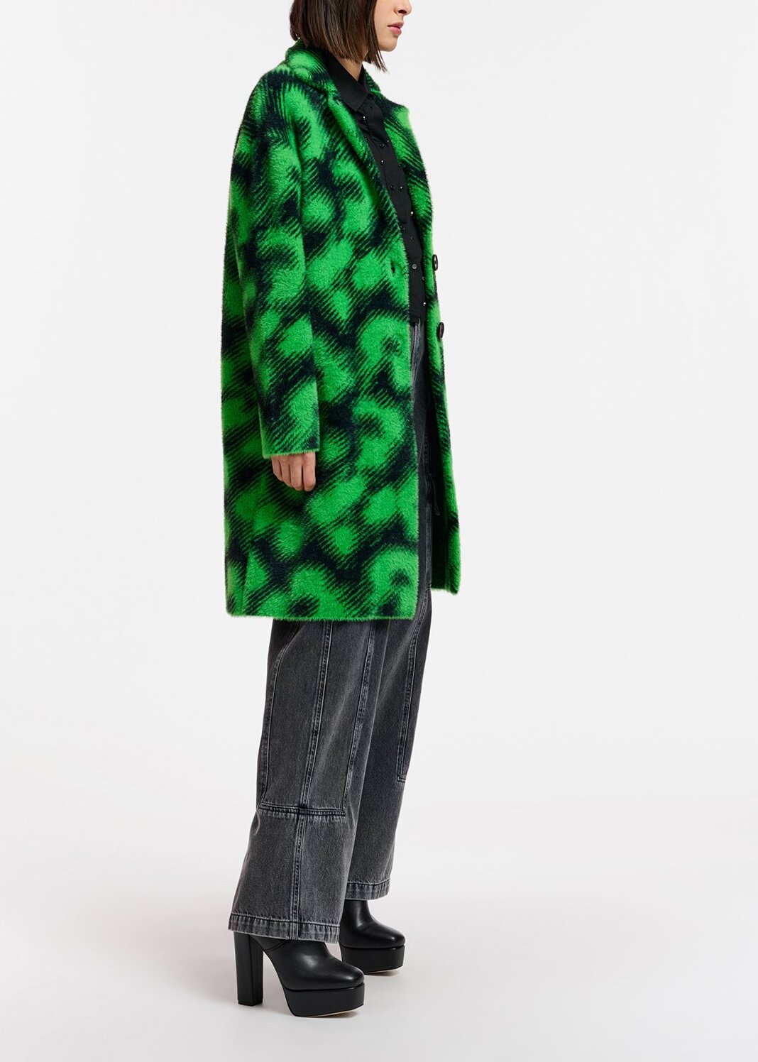 Zwarte en groene cardigan gebreid in luipaardmotief RE—SSENTIEL | Essentiel second hand