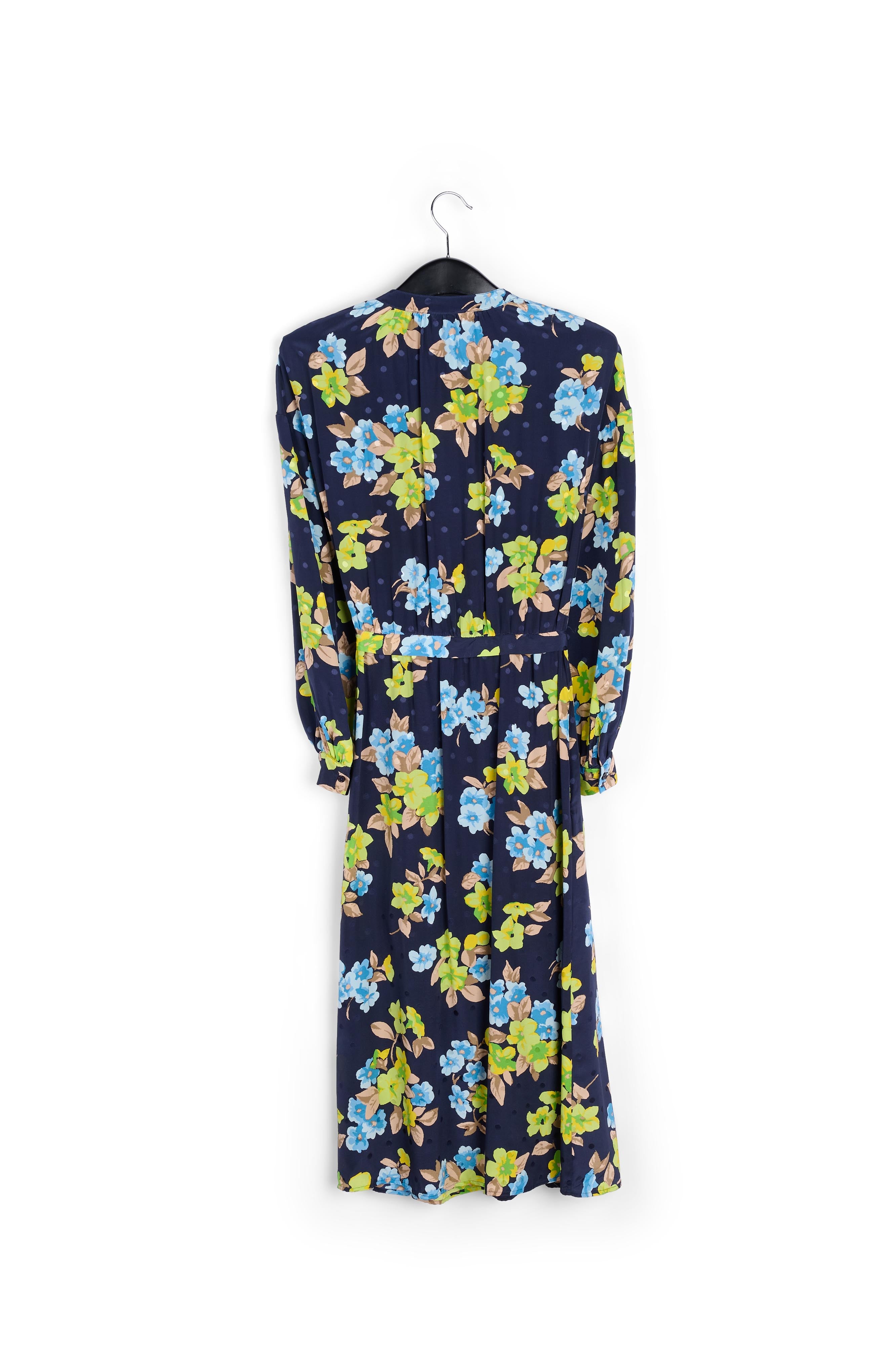 Dark blue floral and polka dot silk shirt dress RE—SSENTIEL | Essentiel second hand
