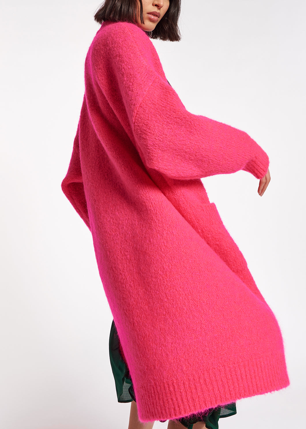 Cardigan midi en mohair mélangé rose néon RE—SSENTIEL | Essentiel second hand