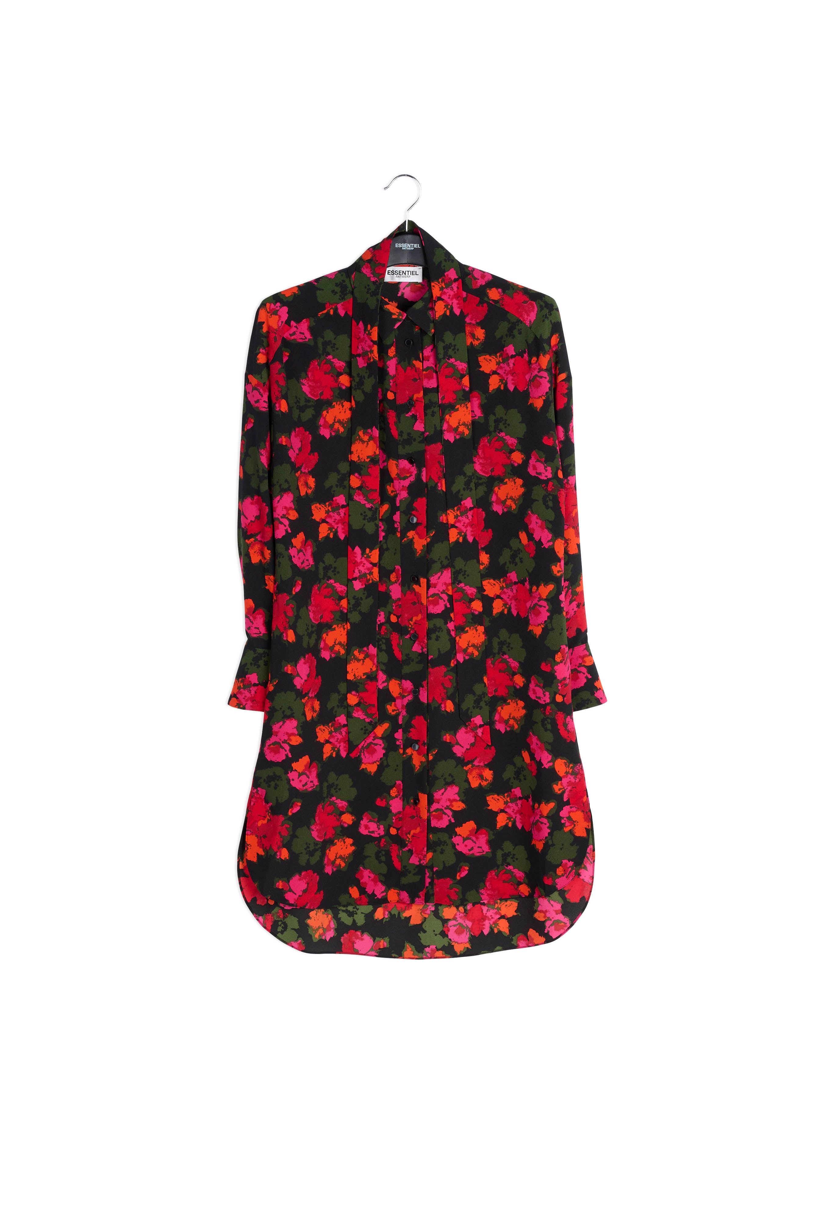 Black and red floral print midi shirt dress RE—SSENTIEL | Essentiel second hand