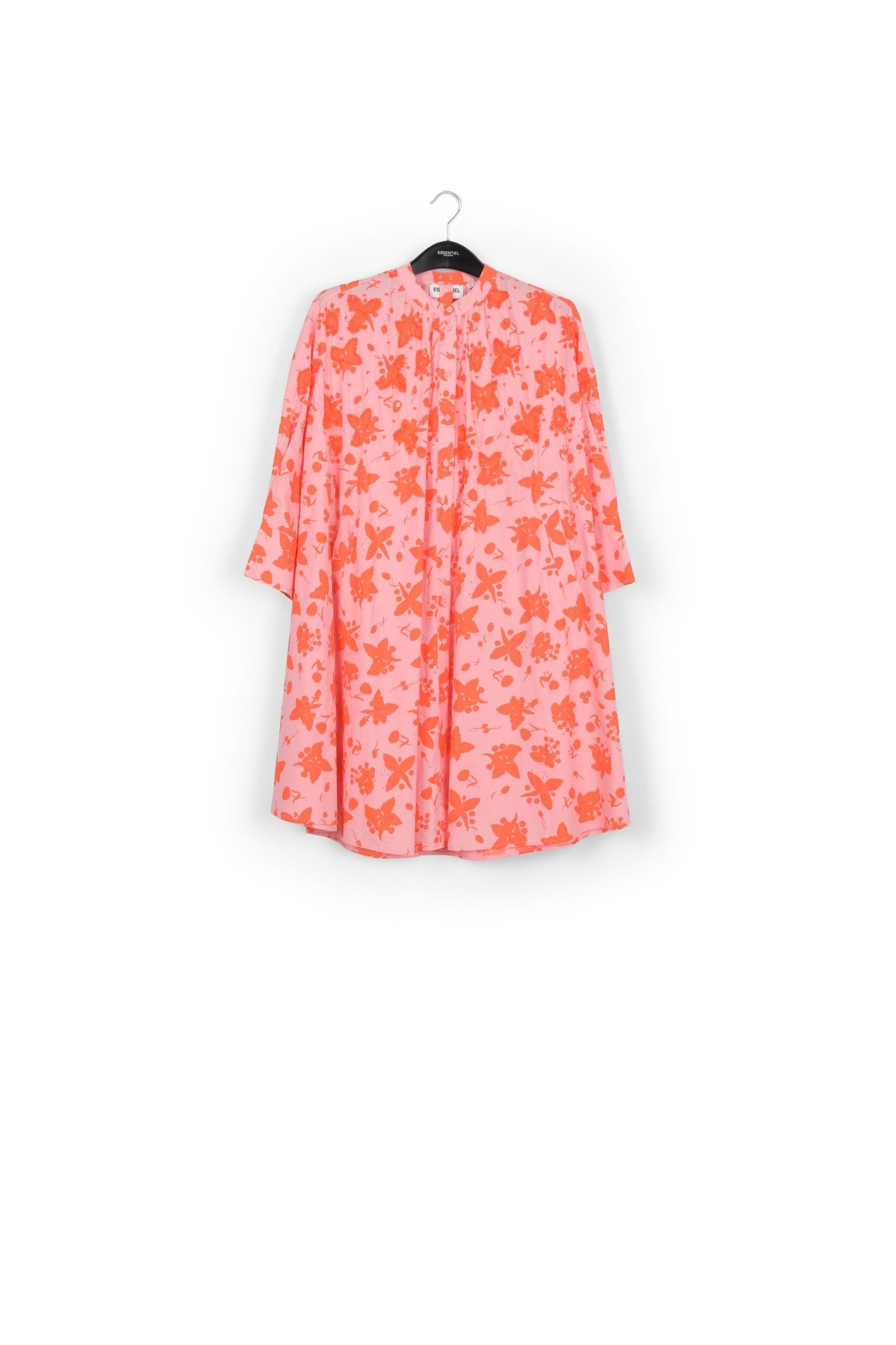 Light pink and red floral print knee-length shirt dress RE—SSENTIEL | Essentiel second hand