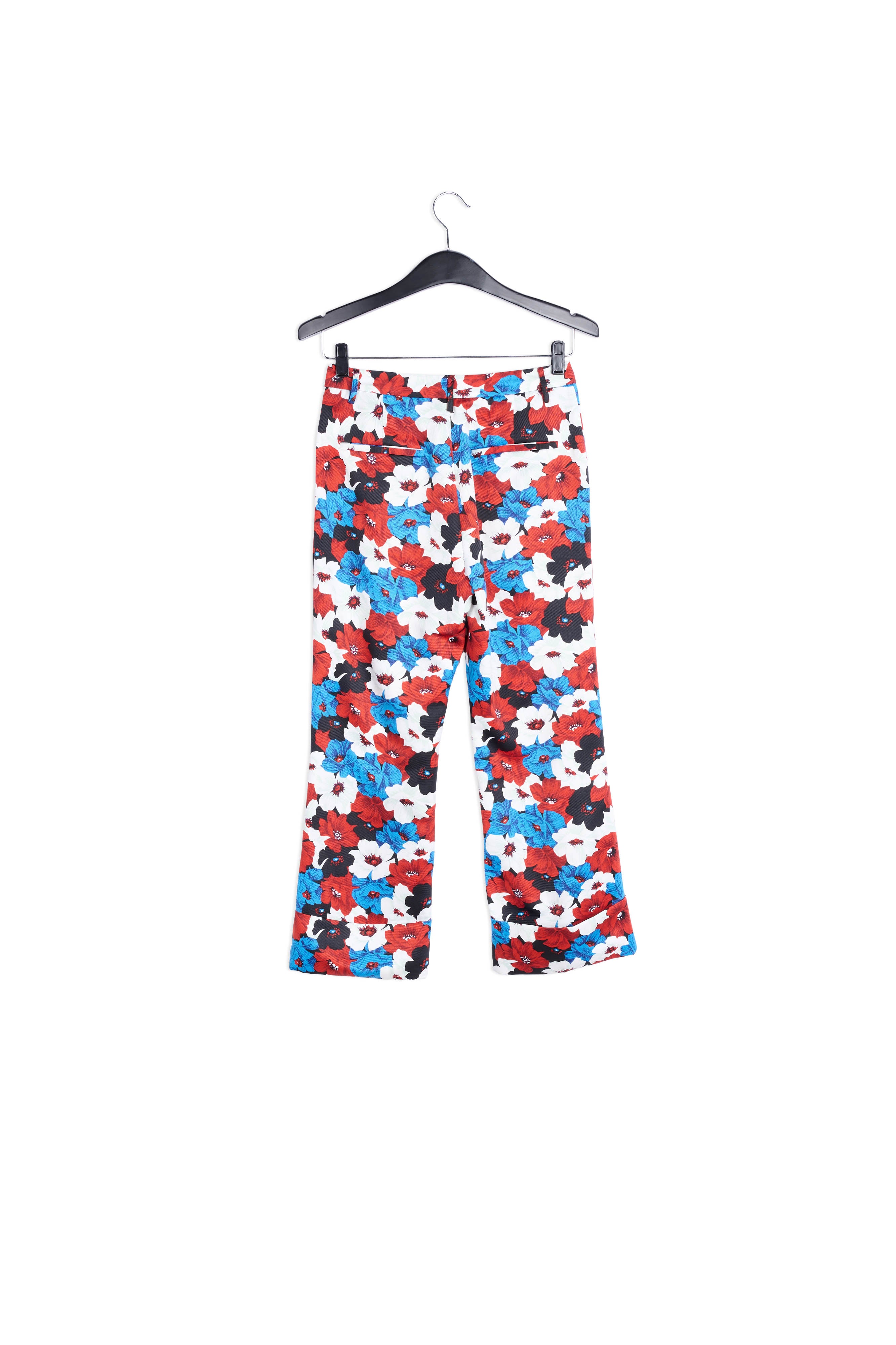 Pantalon tailleur rouge, bleu et blanc à imprimé fleuri RE—SSENTIEL | Essentiel second hand