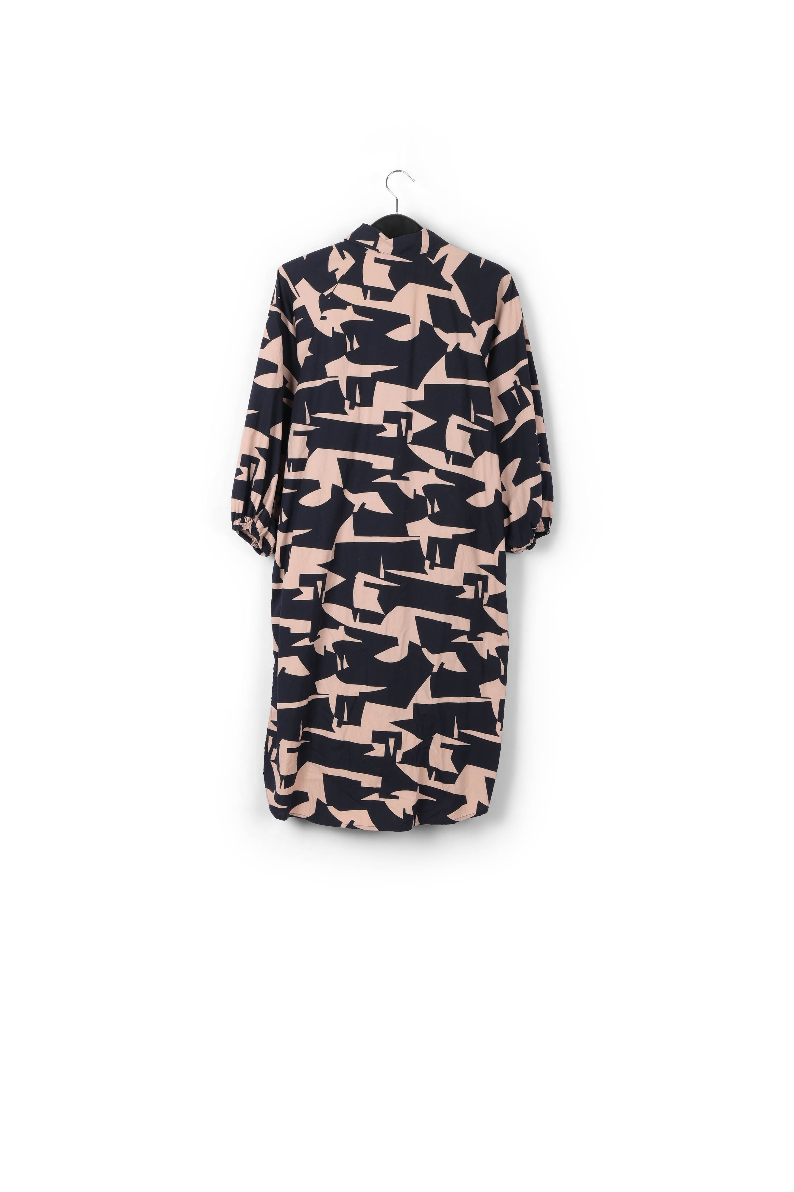 Dark blue and beige abstract print shirt dress RE—SSENTIEL | Essentiel second hand