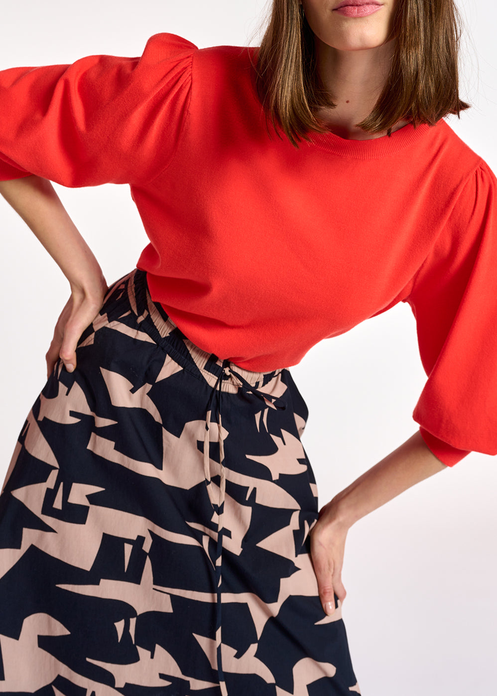 Red knit sweater with puffed shoulders RE—SSENTIEL | Essentiel second hand