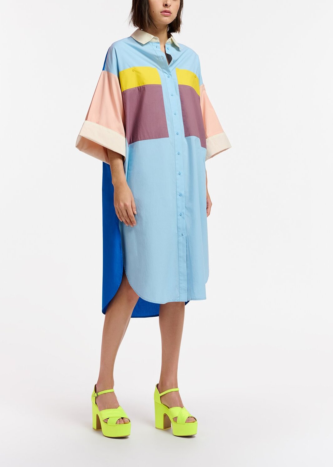 Blue, mauve and yellow color-blocking shirt dress RE—SSENTIEL | Essentiel second hand