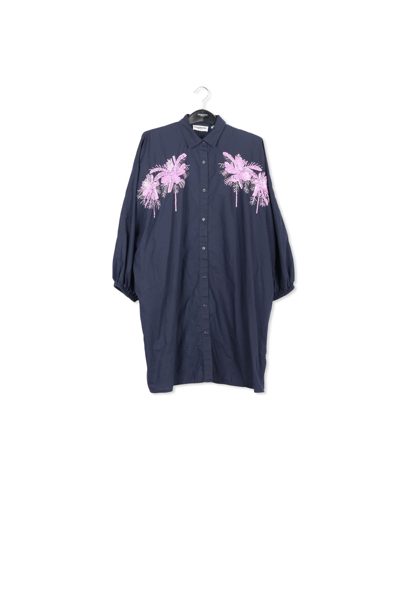 Mini robe chemise bleu marine à  broderie RE—SSENTIEL | Essentiel second hand