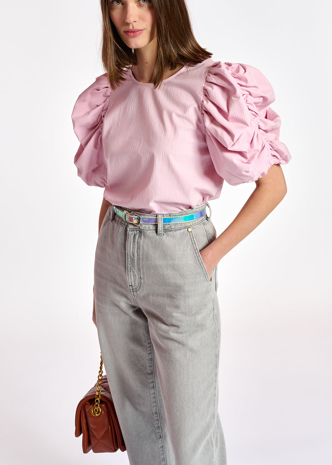 Light pink puffed sleeve top RE—SSENTIEL | Essentiel second hand