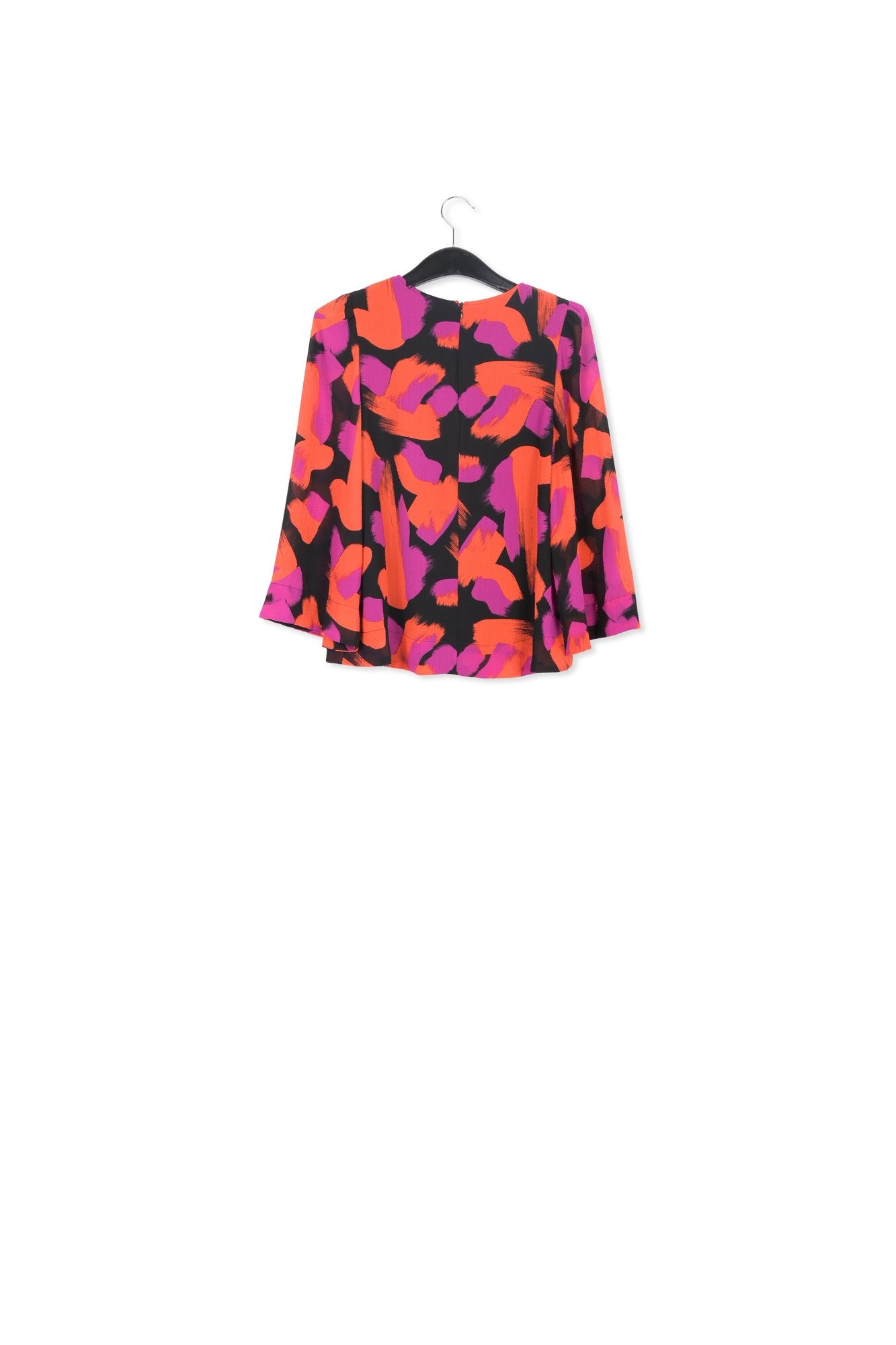 Black, orange and purple abstract-print top with puffed shoulders RE—SSENTIEL | Essentiel second hand