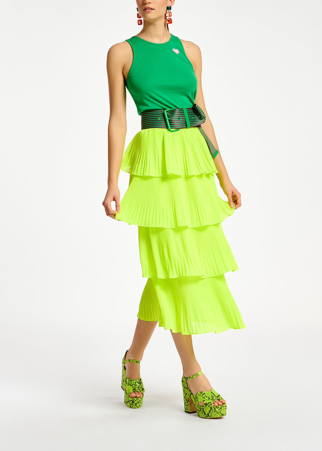 Neon yellow ruffled plissé midi-length skirt RE—SSENTIEL | Essentiel second hand