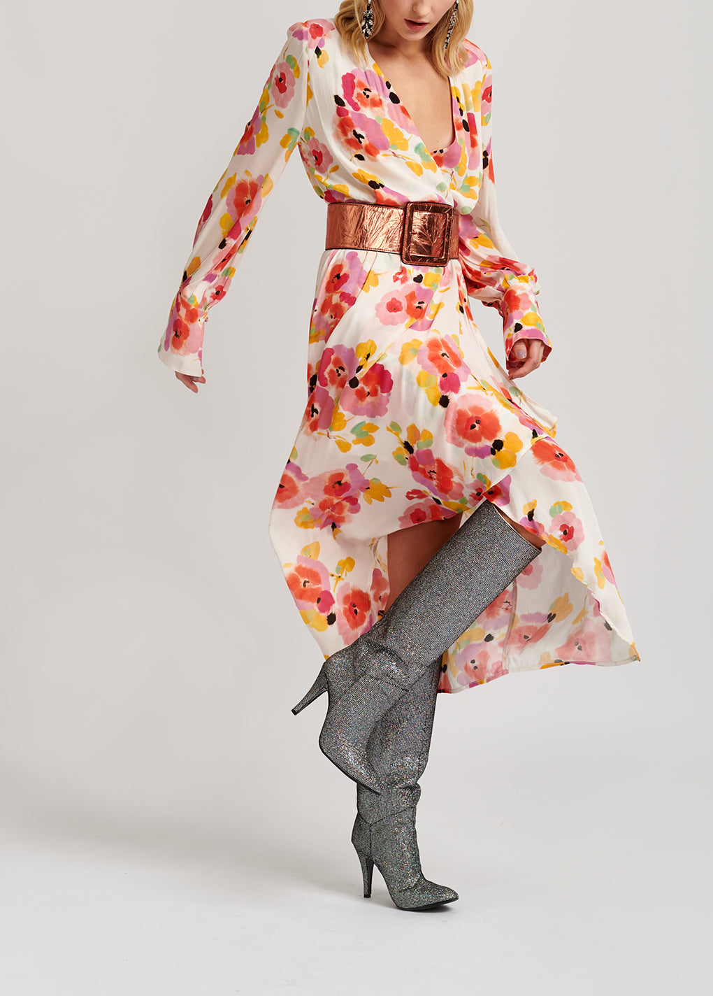 Robe midi blanc cassé à imprimé floral RE—SSENTIEL | Essentiel second hand