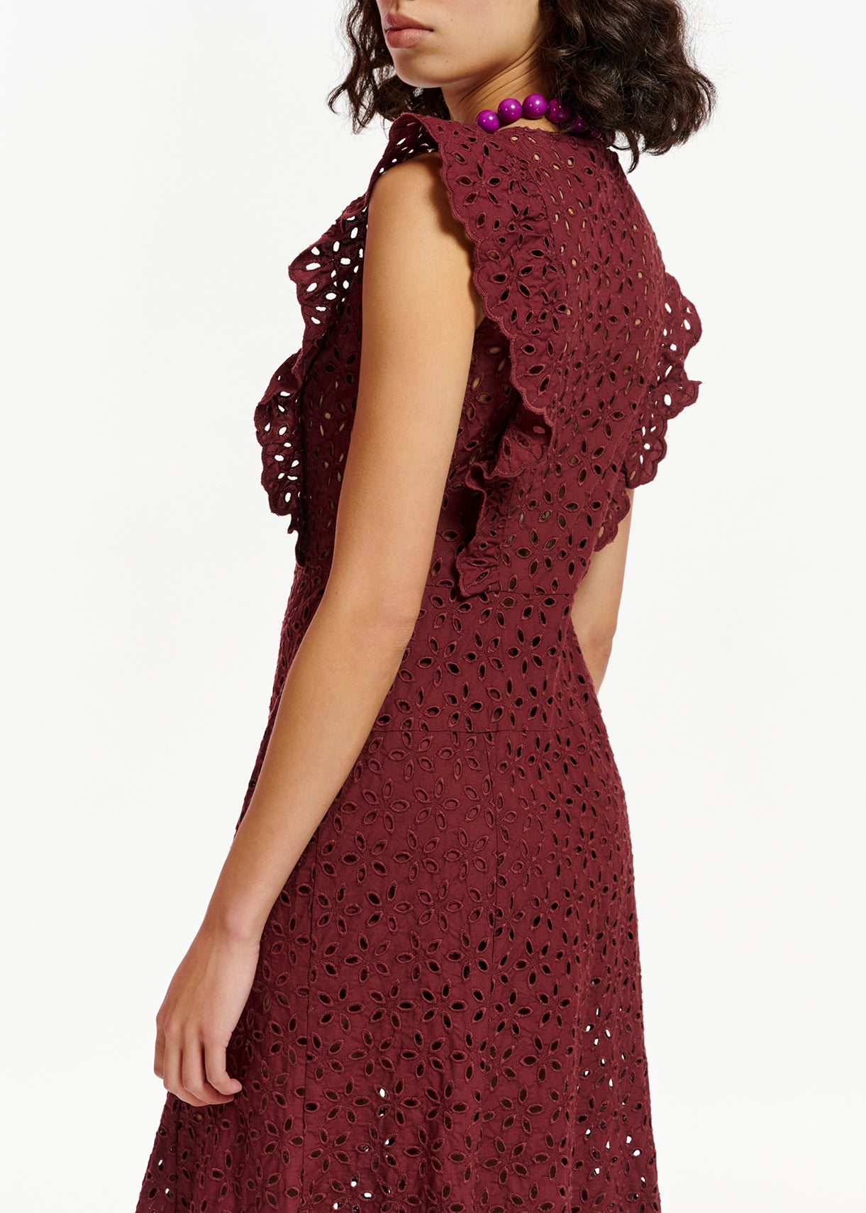 Maxi robe en coton bordeaux à broderie anglaise RE—SSENTIEL | Essentiel second hand