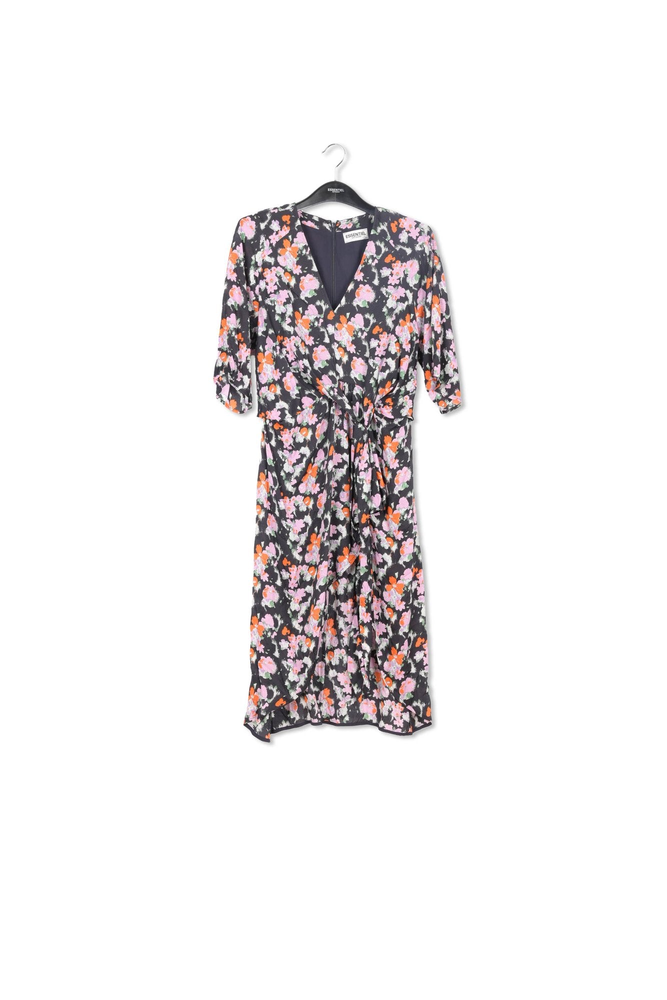 Robe midi bleu foncé à  fleurs RE—SSENTIEL | Essentiel second hand