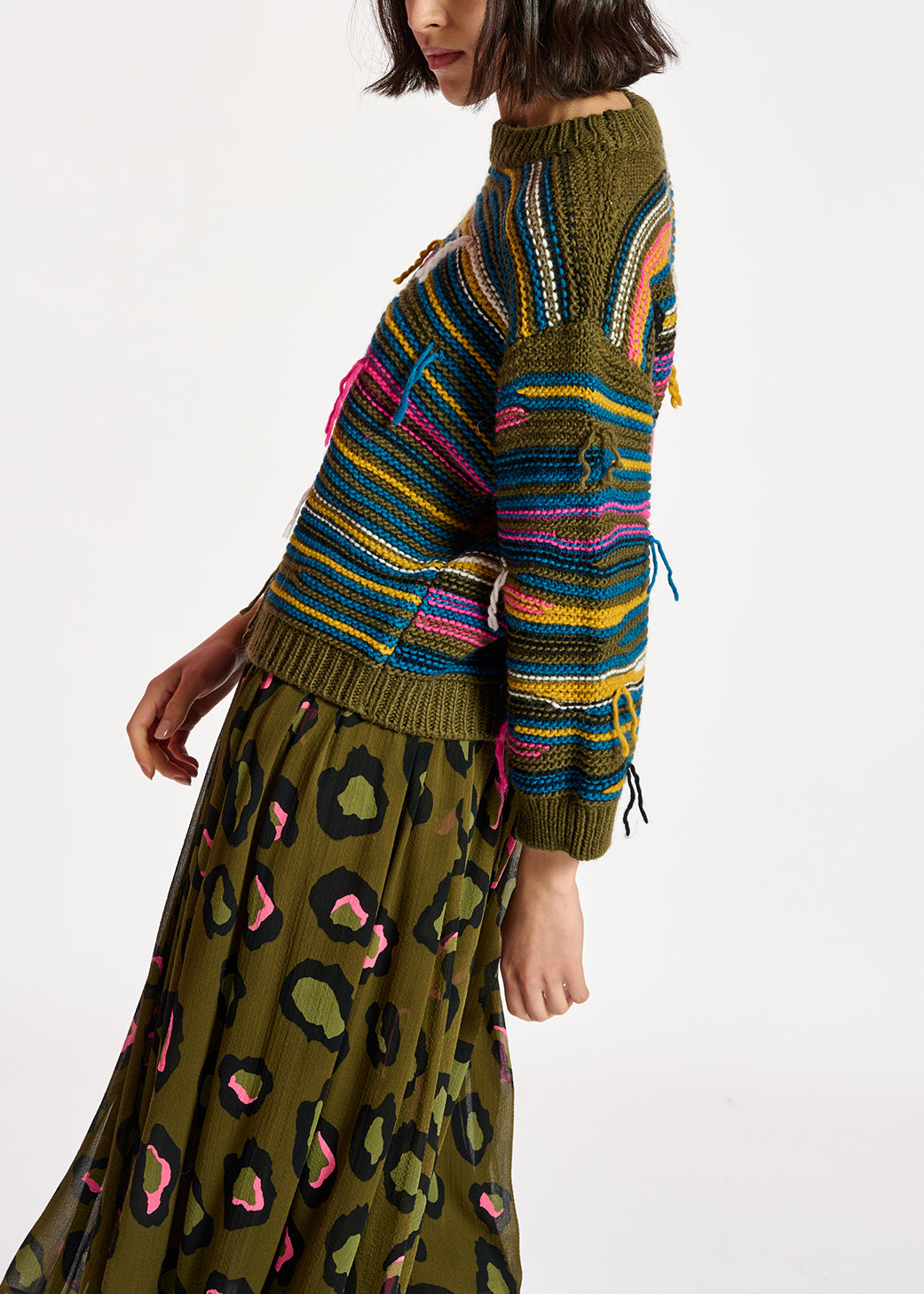 Pull kaki à rayures effet à l'envers RE—SSENTIEL | Essentiel second hand