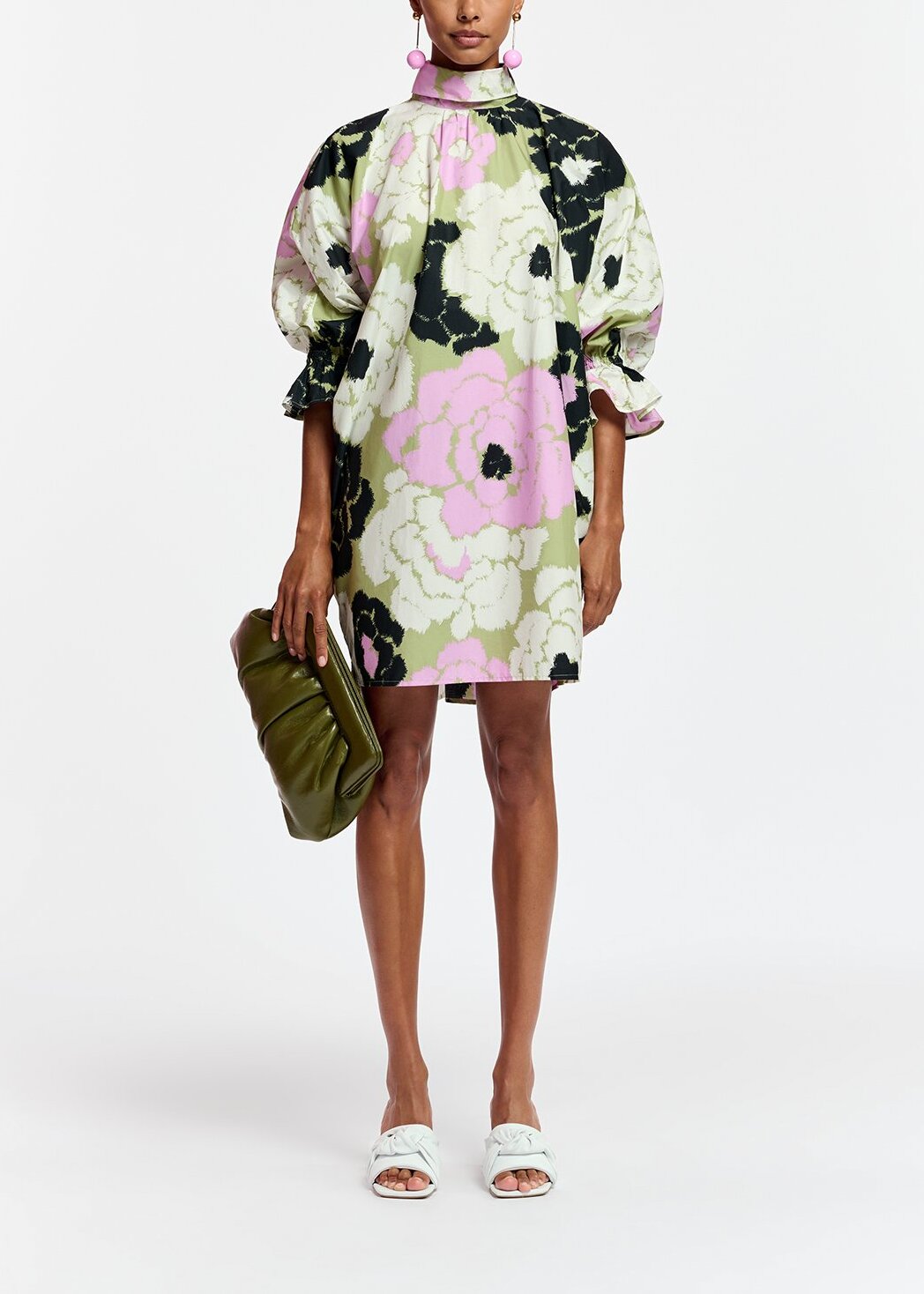 Mini-robe kaki, lilas et blanc cassé à col montant RE—SSENTIEL | Essentiel second hand