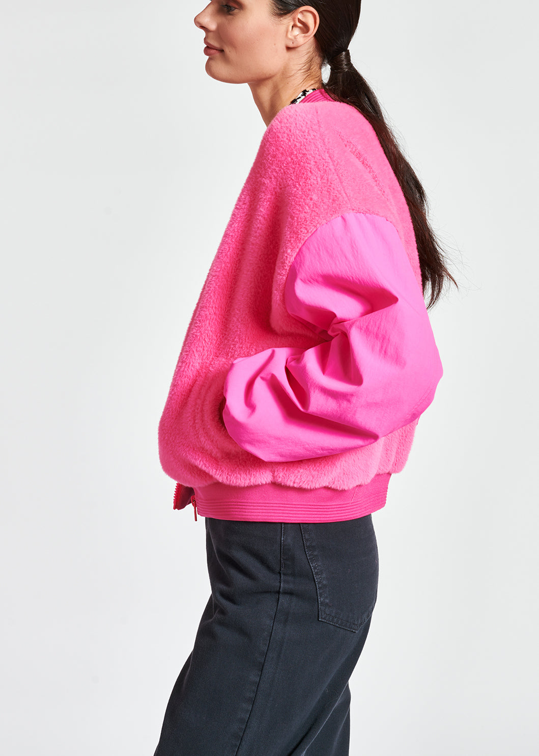 Pink faux fur bomber cardigan RE—SSENTIEL | Essentiel second hand