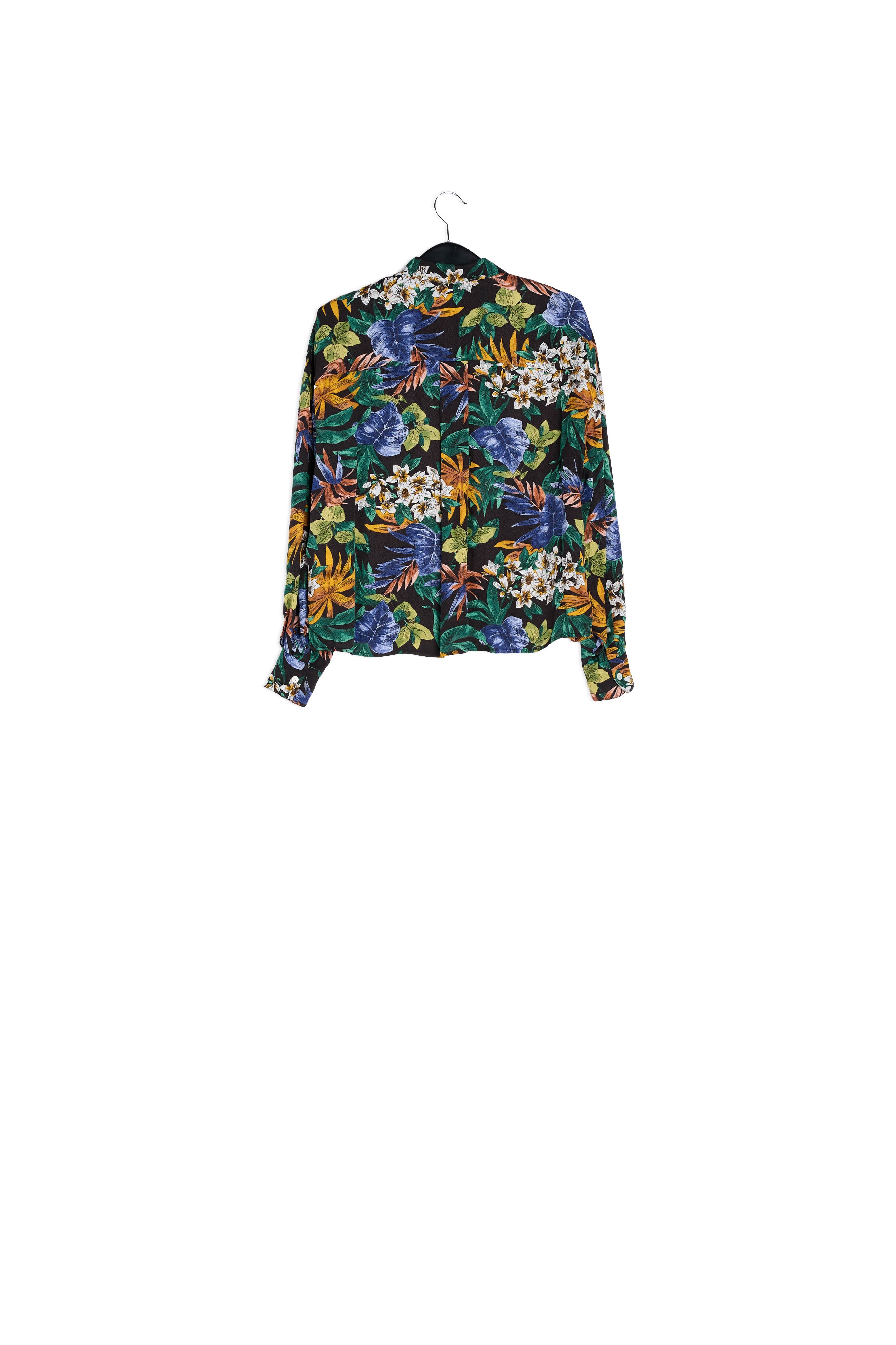 Black oversized shirt with colorful floral print RE—SSENTIEL | Essentiel second hand