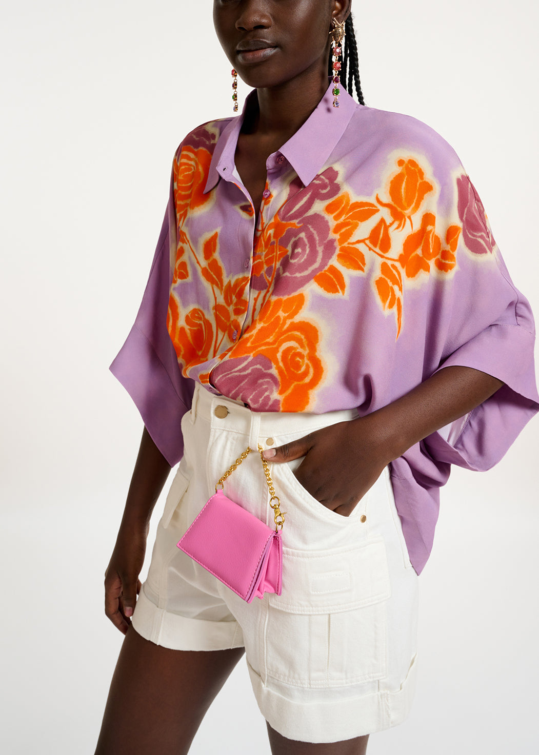 Lilac, orange and purple oversized shirt with floral print RE—SSENTIEL | Essentiel second hand