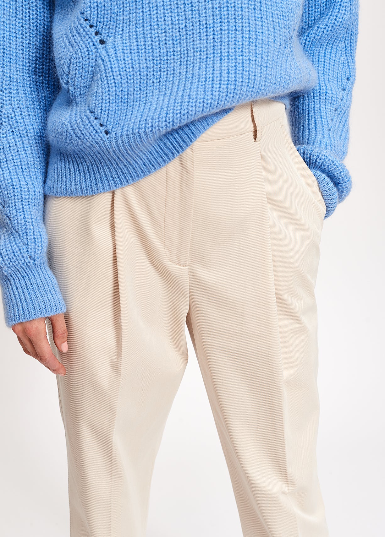 Beige cotton-blend straight-leg pants RE—SSENTIEL | Essentiel second hand