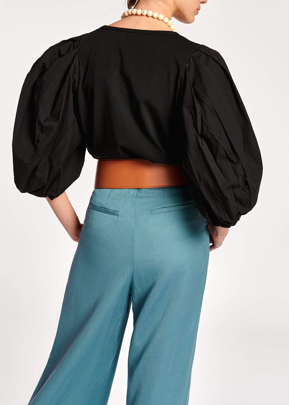 Black jersey T-shirt with cotton-poplin sleeves RE—SSENTIEL | Essentiel second hand