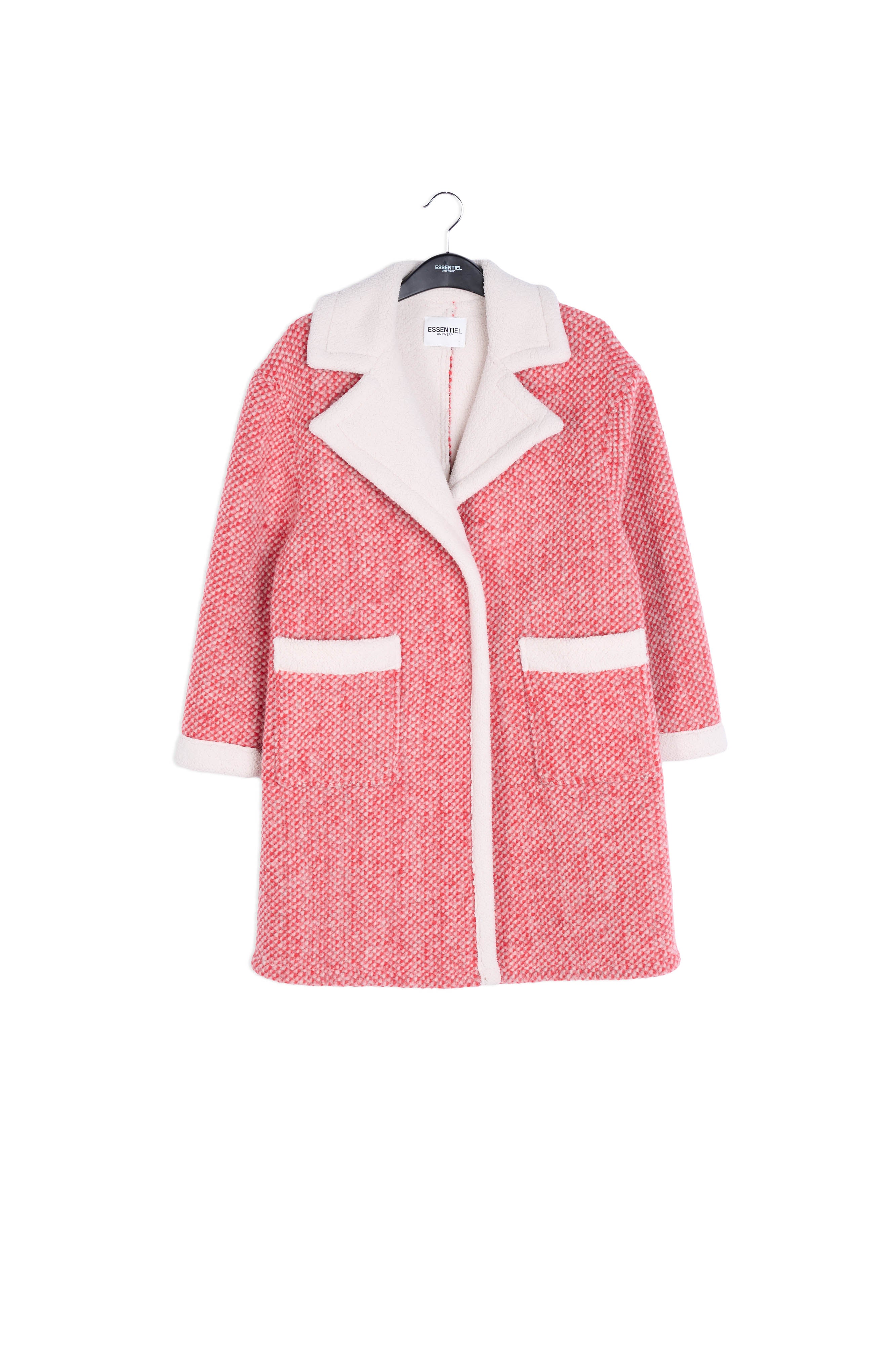 Red and off-white wool-blend coat with teddy lining RE—SSENTIEL | Essentiel second hand