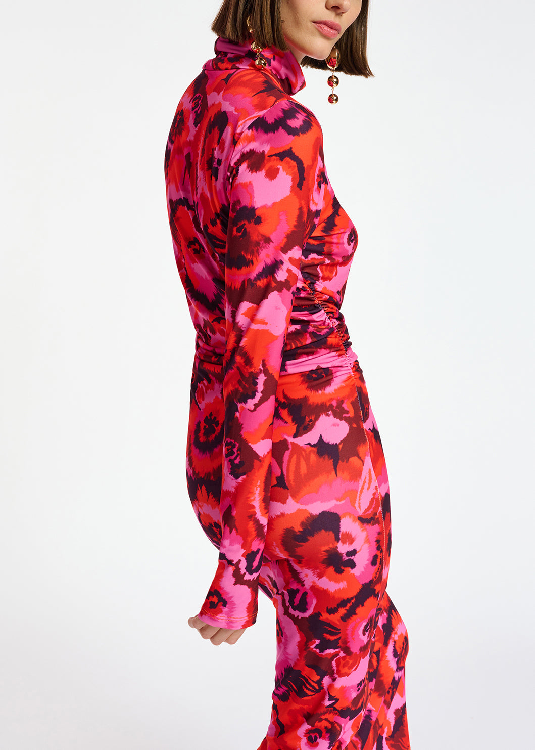Pink and red floral-print stretch-jersey midi dress RE—SSENTIEL | Essentiel second hand