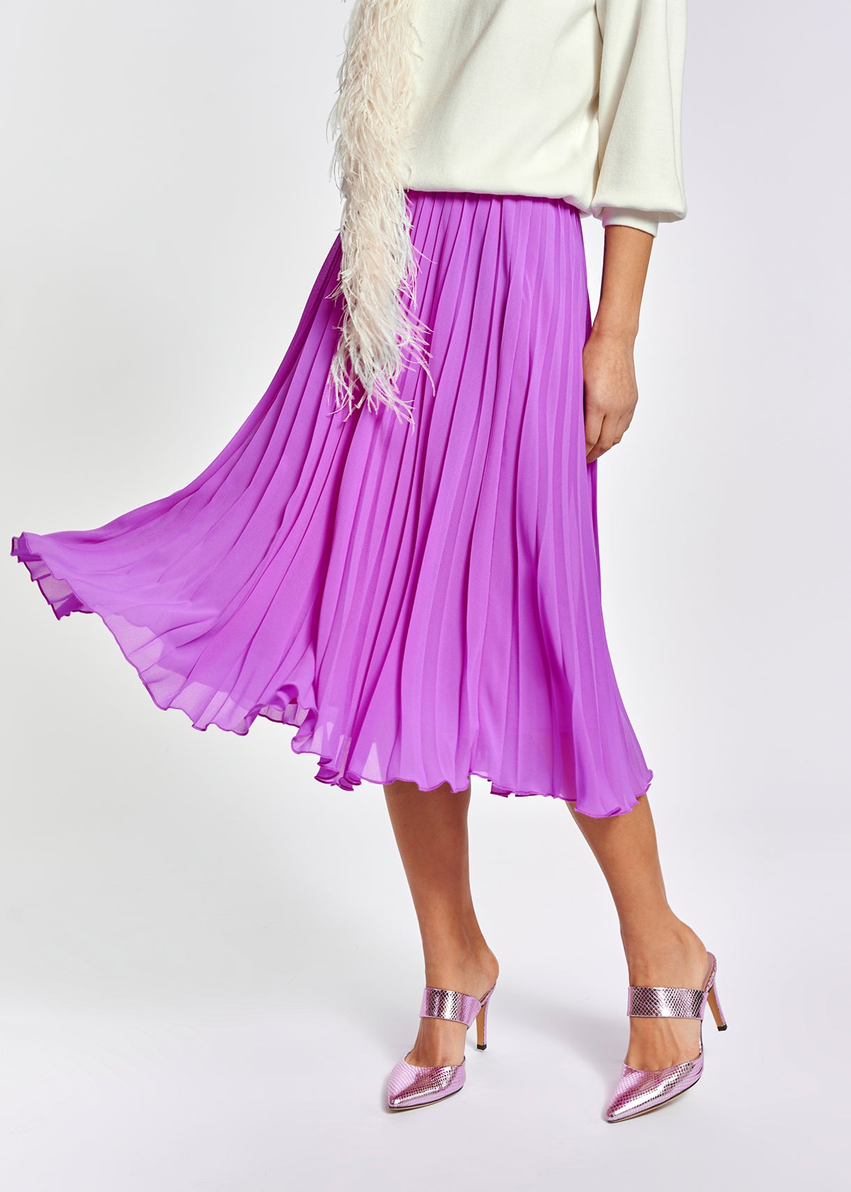 Lilac plissé midi skirt RE—SSENTIEL | Essentiel second hand