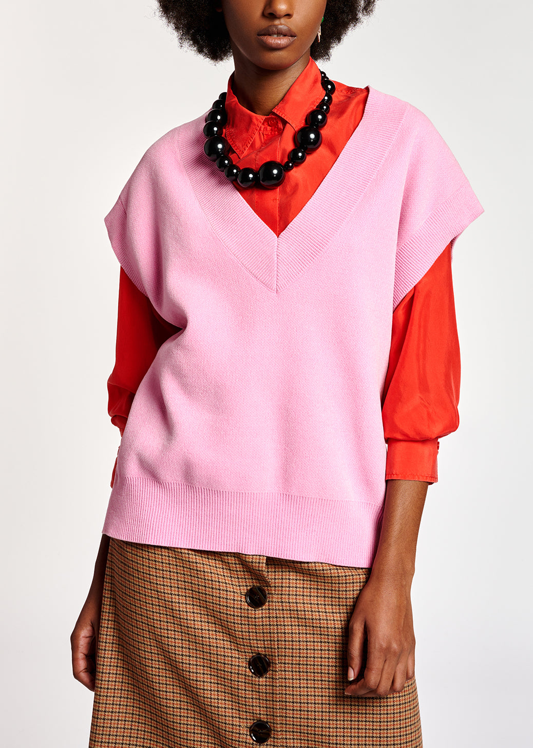 Roze gebreid vest zonder mouwen RE—SSENTIEL | Essentiel second hand