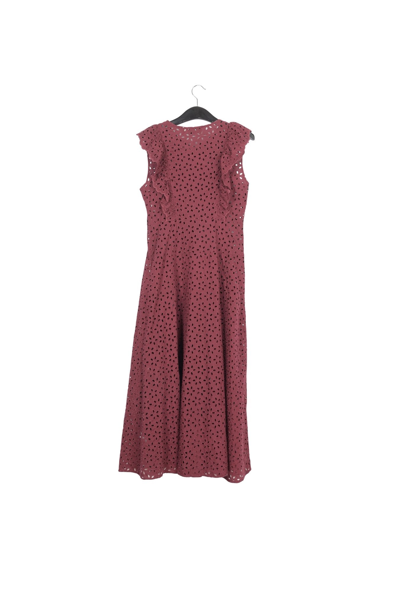 Burgundy broderie anglaise cotton maxi dress RE—SSENTIEL | Essentiel second hand