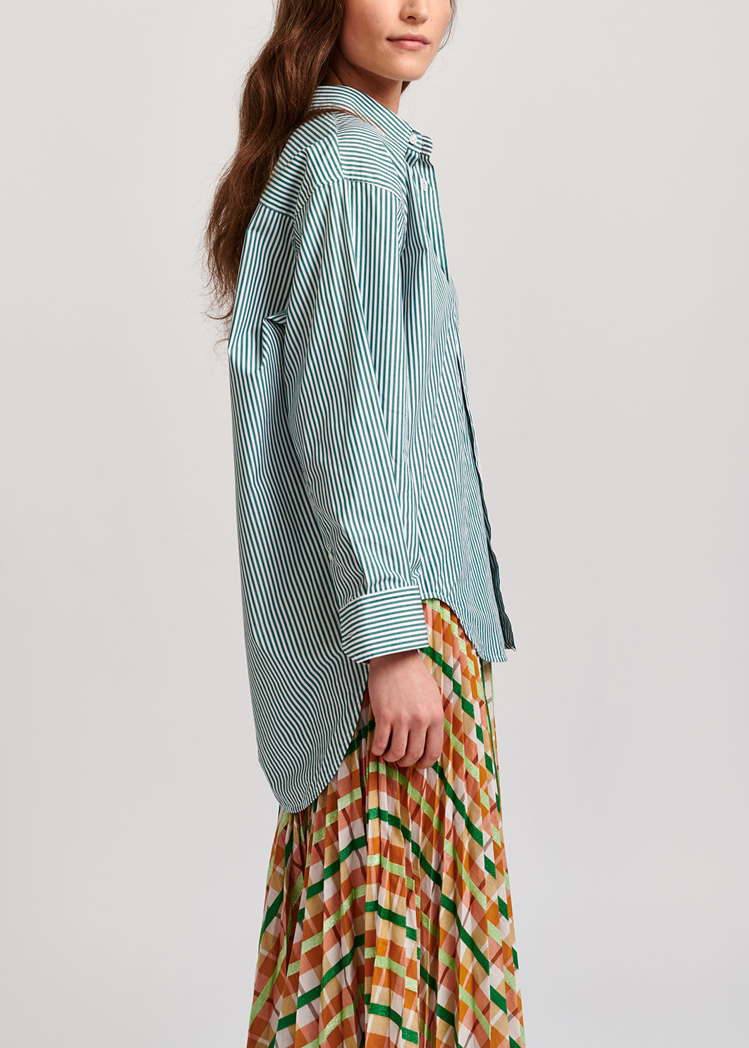 Chemise en coton à rayures vert et blanc cassé RE—SSENTIEL | Essentiel second hand