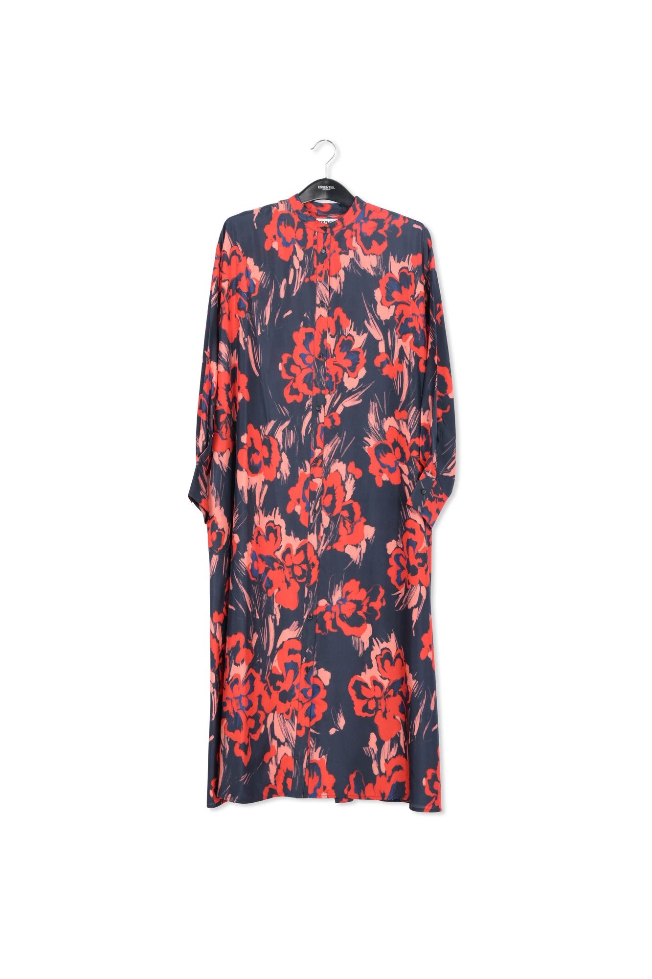 Black maxi-length silk dress with floral print RE—SSENTIEL | Essentiel second hand
