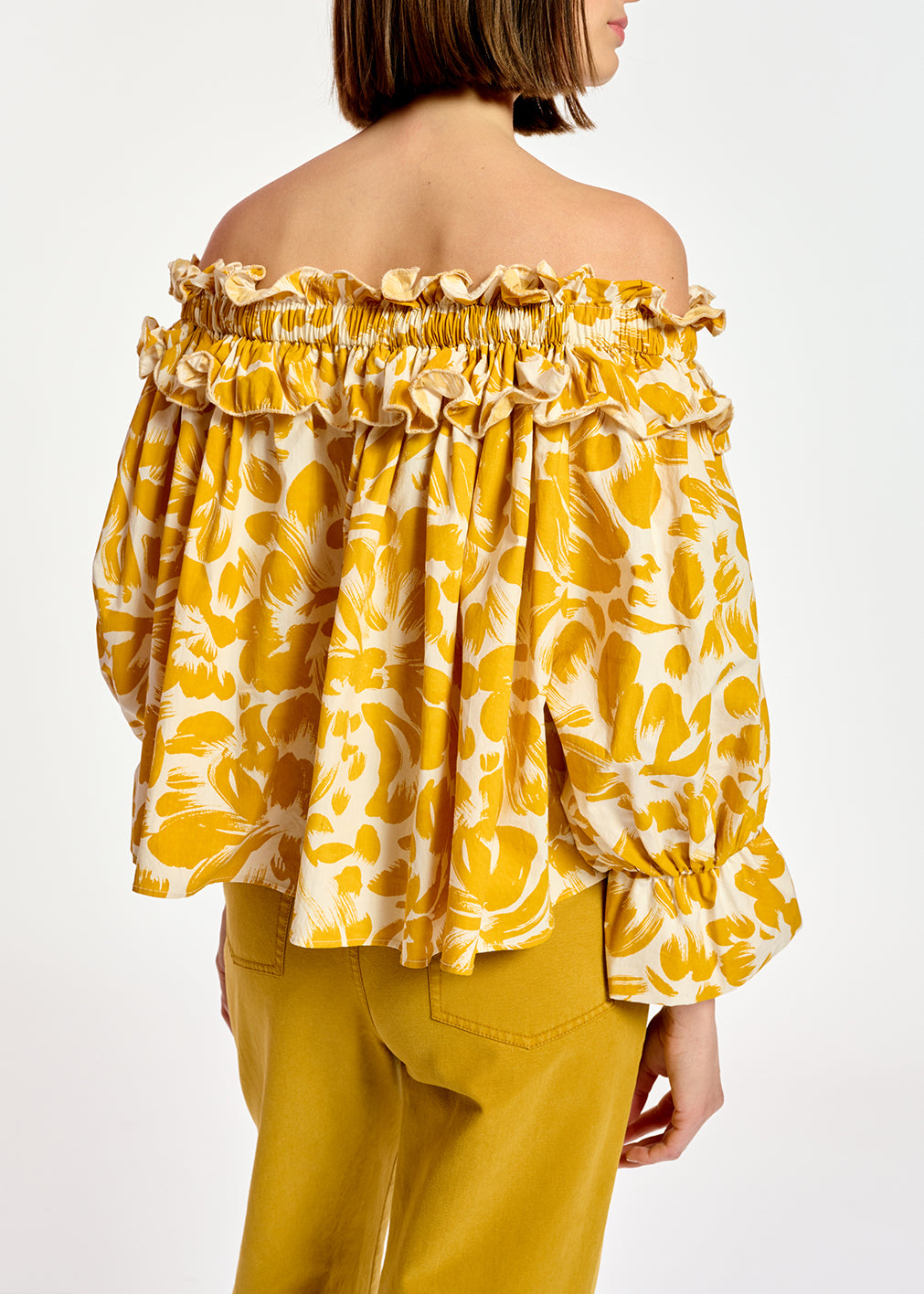 Yellow and white tropical print off-the-shoulder top RE—SSENTIEL | Essentiel second hand