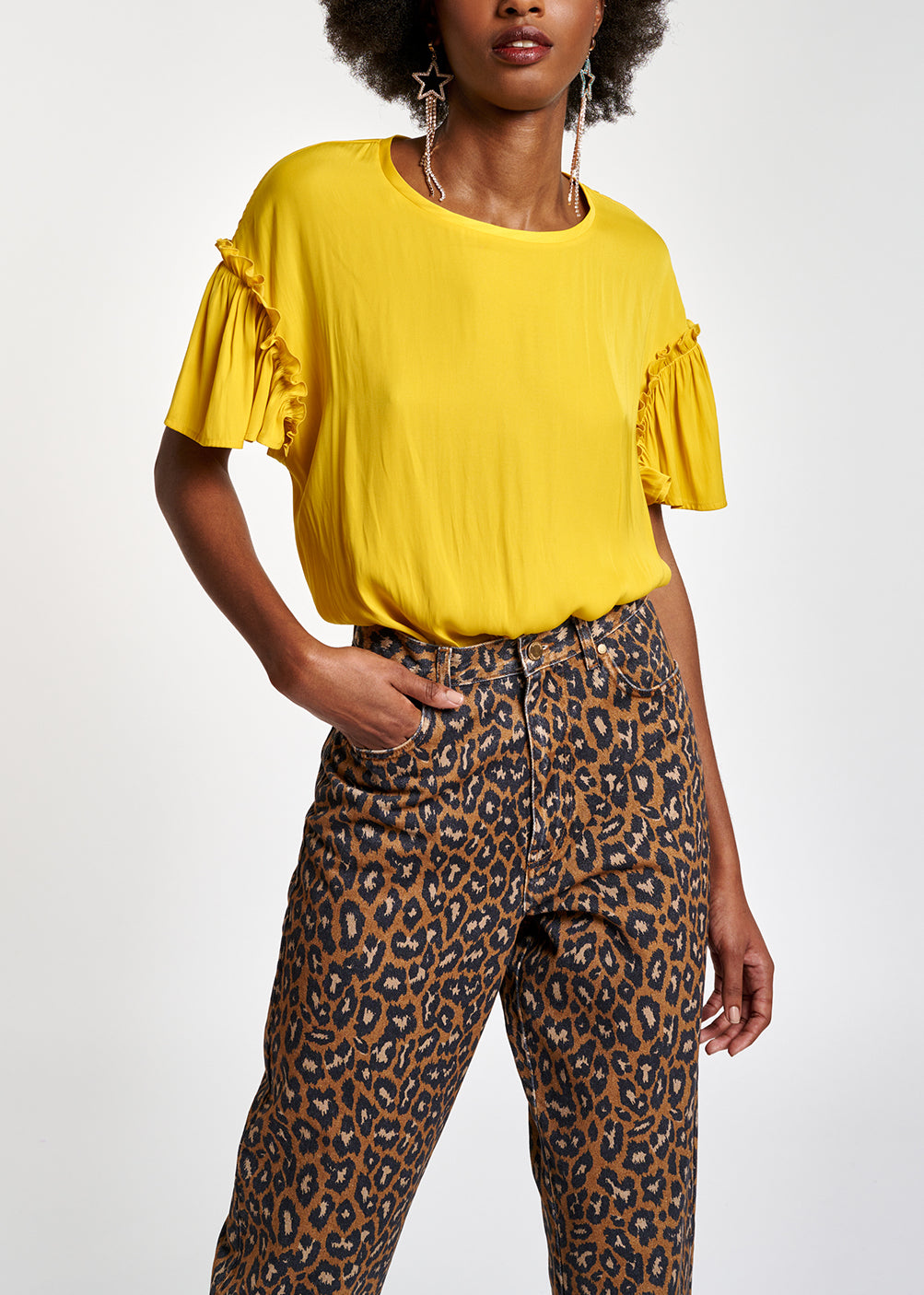 Yellow ruffled short-sleeve top RE—SSENTIEL | Essentiel second hand