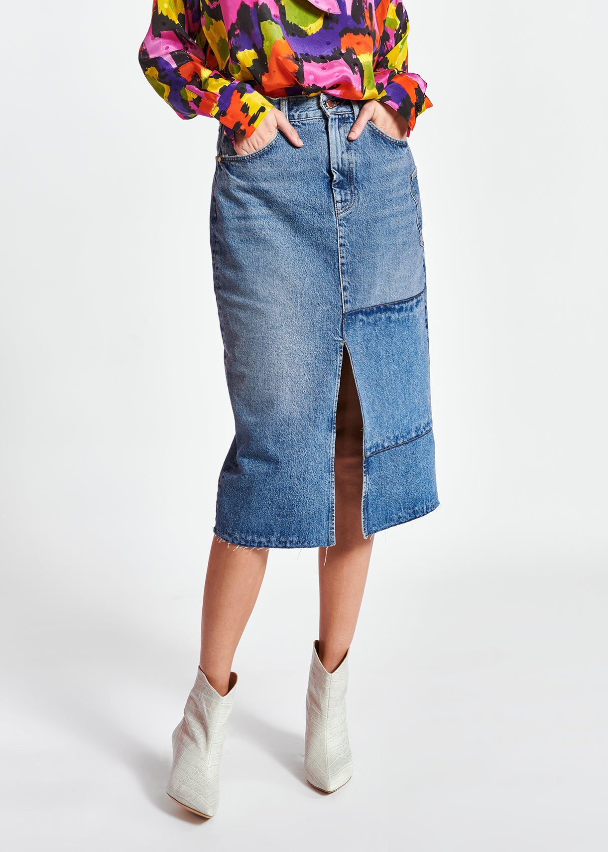 Jupe fourreau en jean à taille haute RE—SSENTIEL | Essentiel second hand