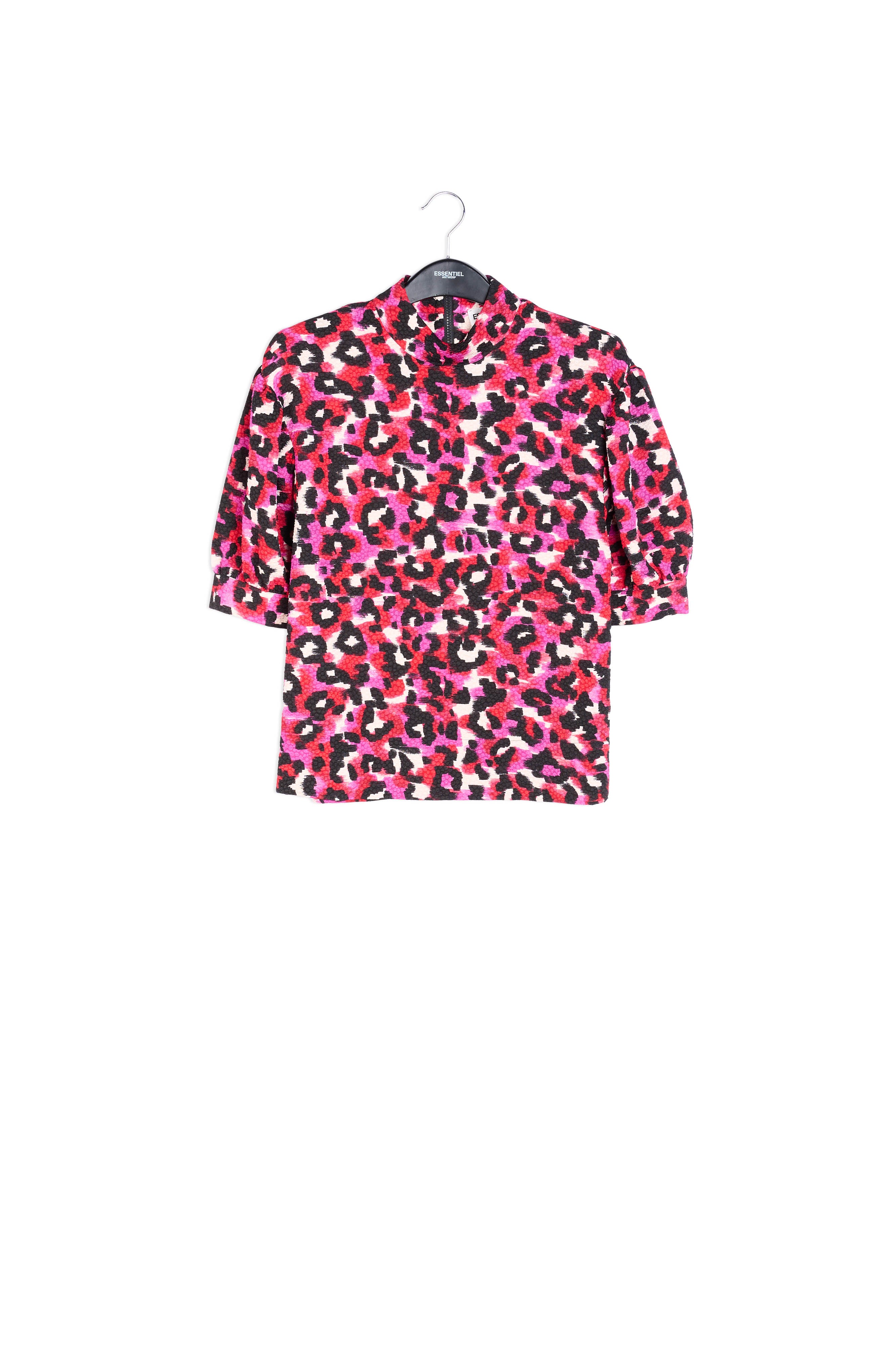 Pink, red and off-white leopard print top RE—SSENTIEL | Essentiel second hand