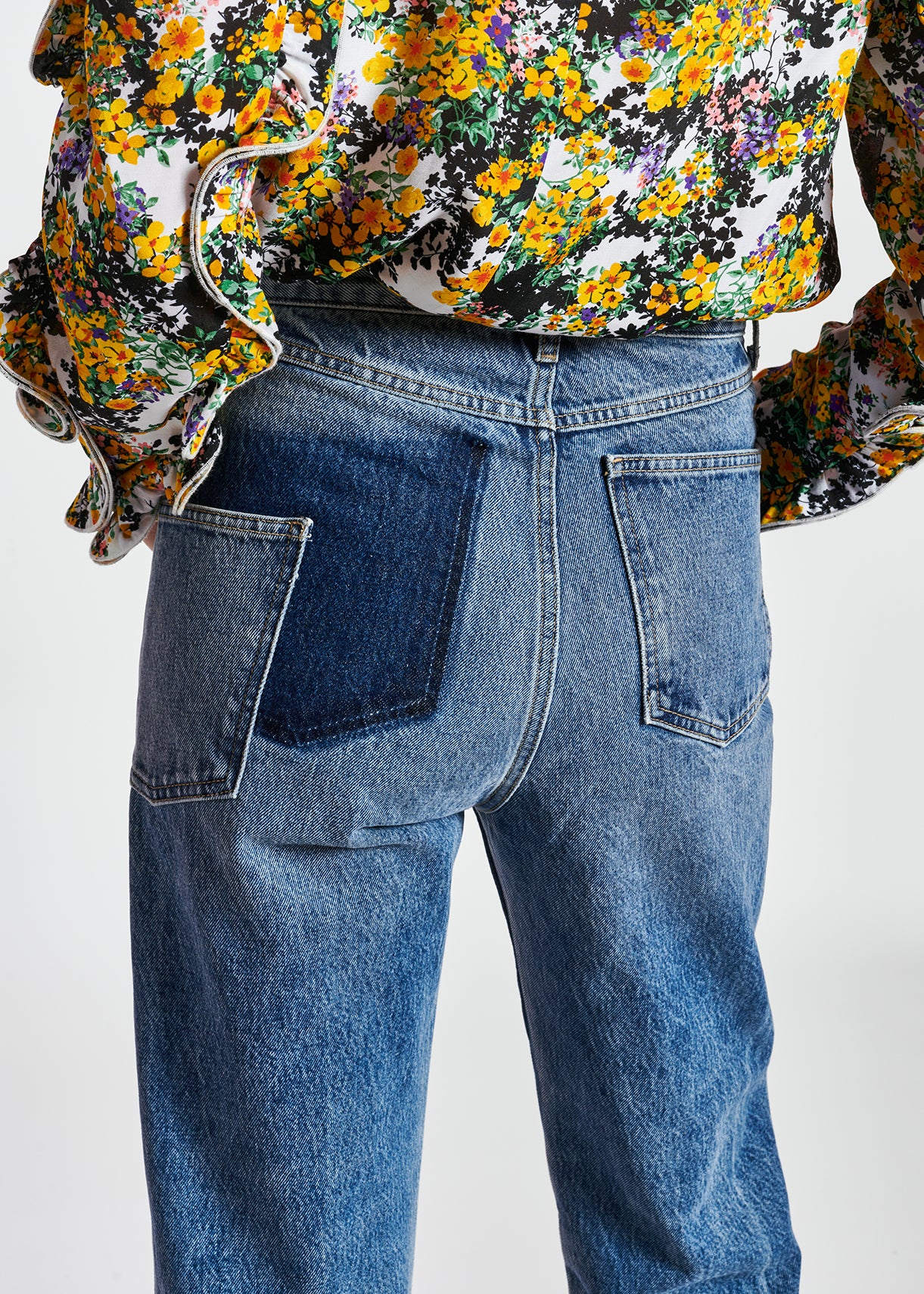 Jean bleu patchwork à effet délavé RE—SSENTIEL | Essentiel second hand