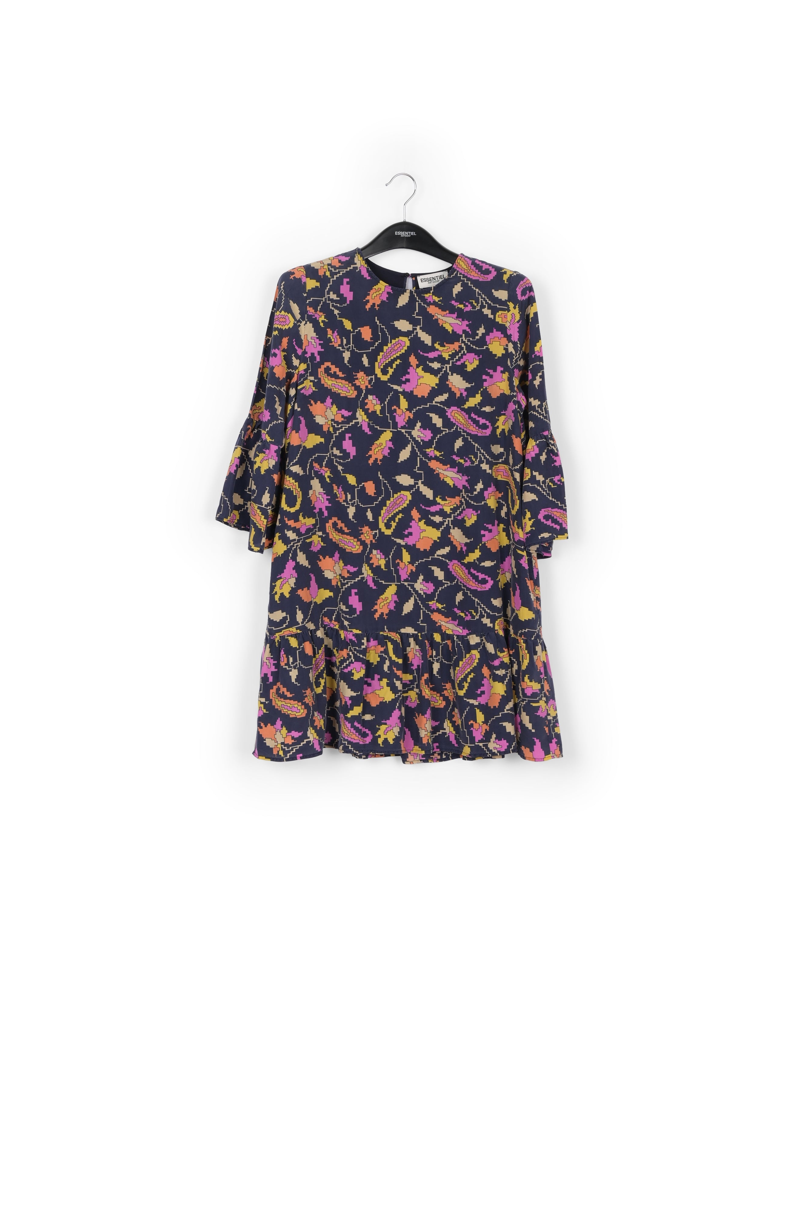 Brown silk dress with flower print RE—SSENTIEL | Essentiel second hand