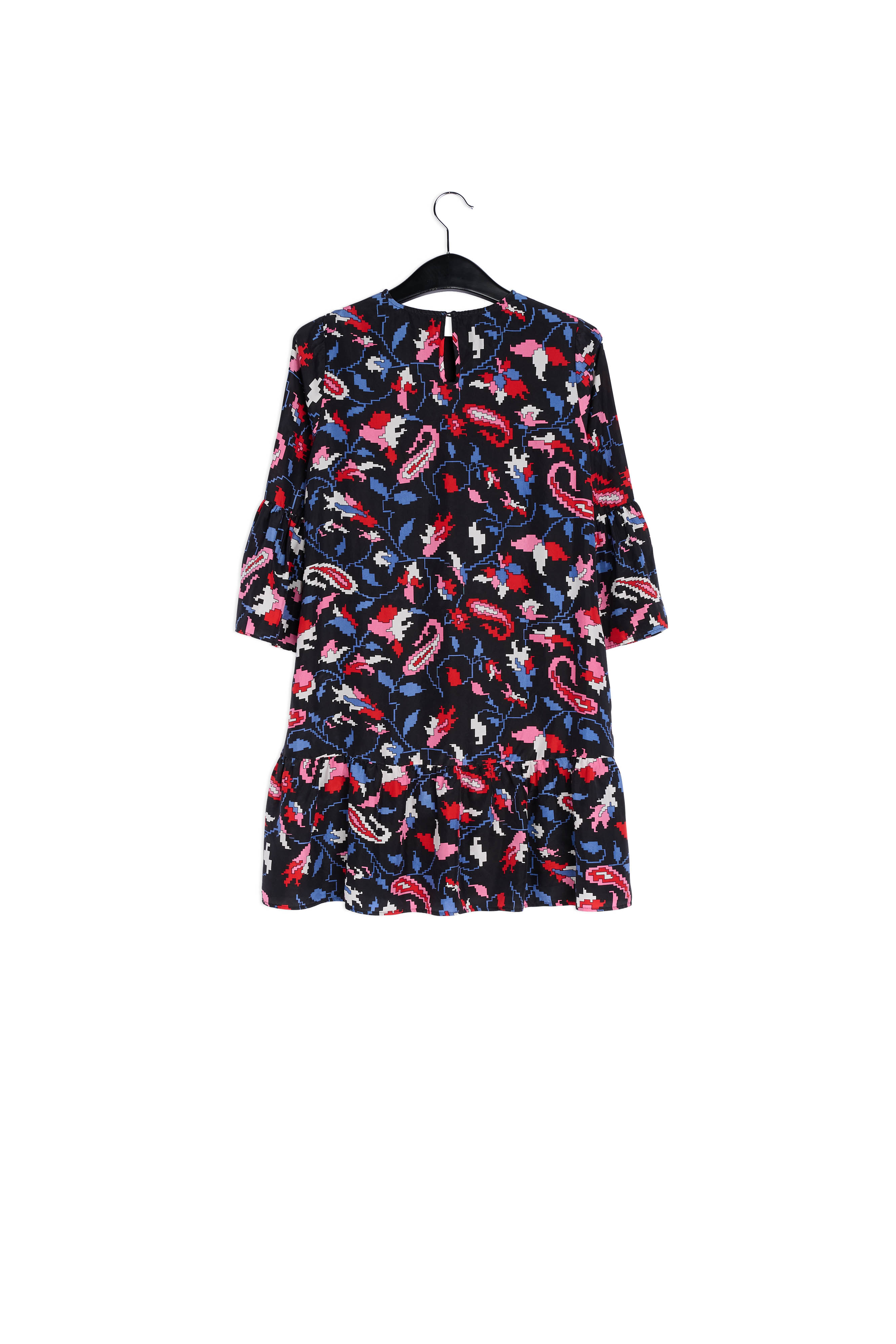 Bruine zijden gebloemde mini-jurk RE—SSENTIEL | Essentiel second hand